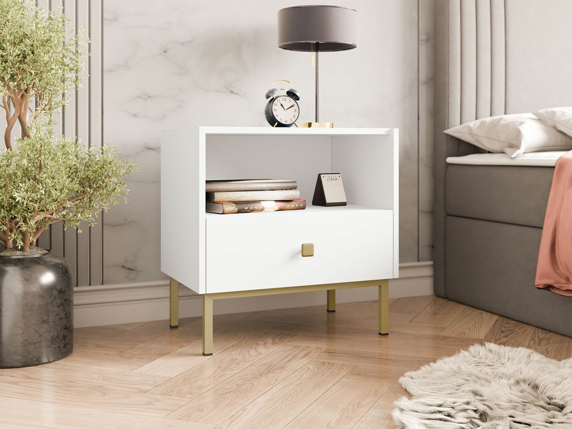 Sengebord Comfivo Nunove 105 (Hvid)