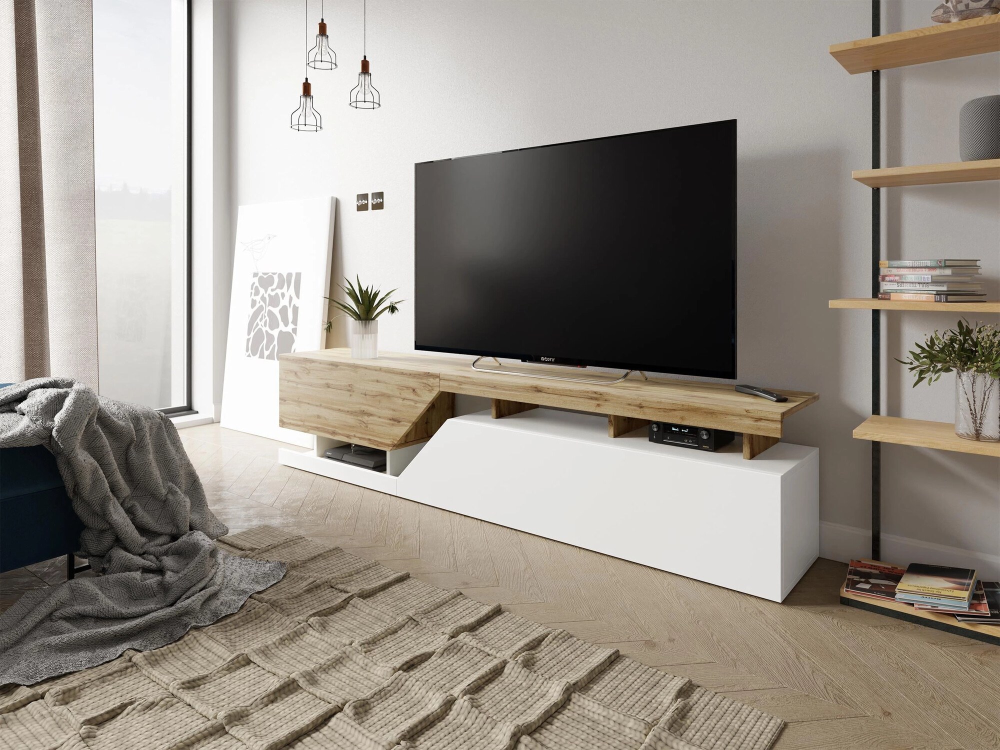 TV-bord Comfivo Daldune I (Hvid + Wotan eg)