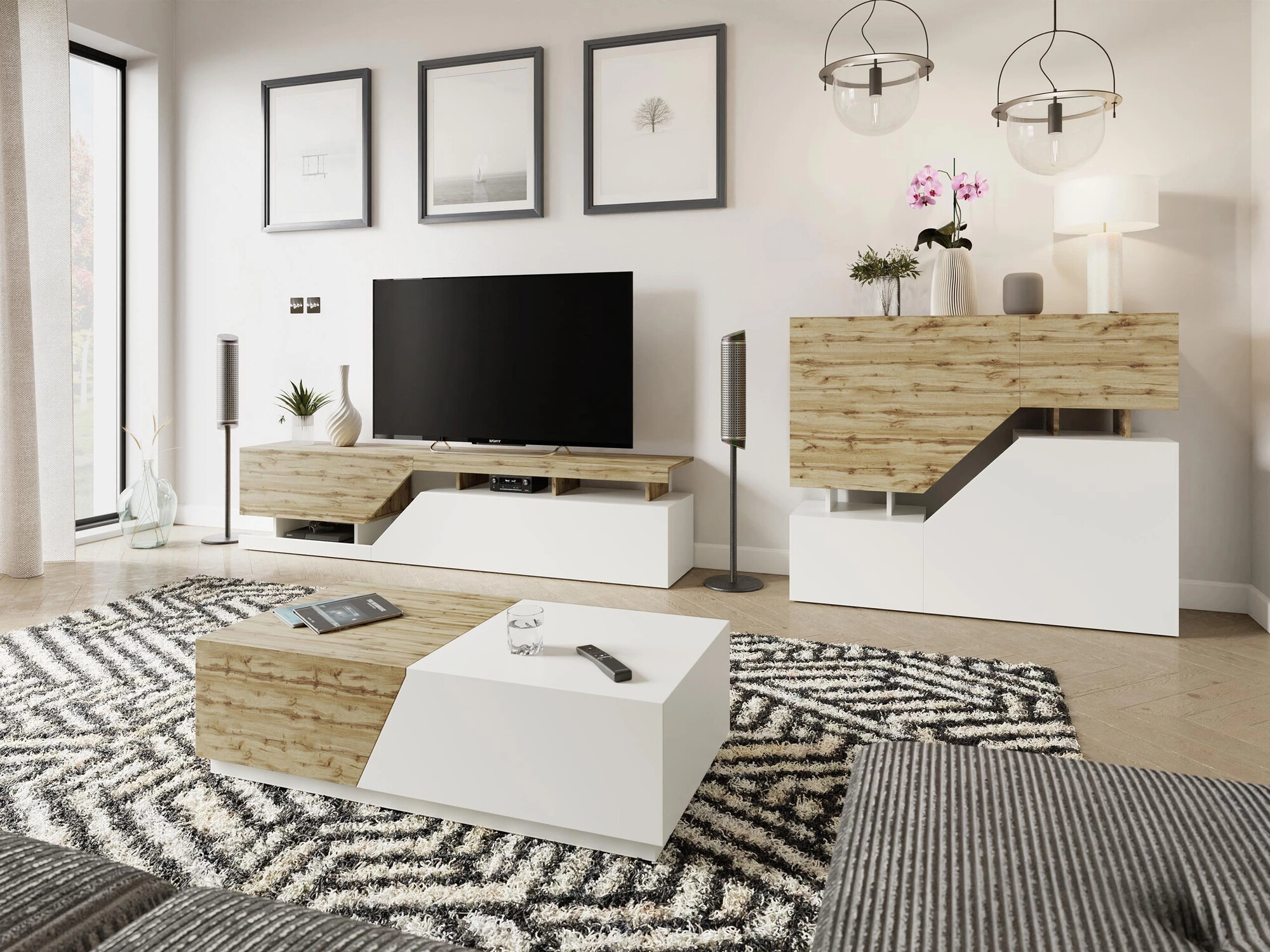 TV-bord Comfivo Daldune I (Hvid + Wotan eg)