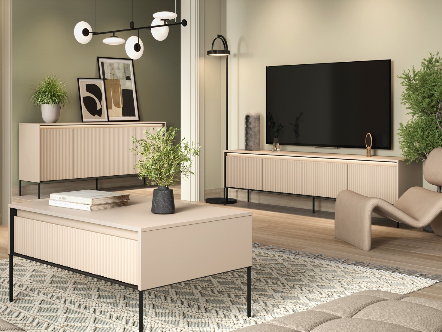 Stuemøbelsæt Fernolu 112 (Beige + Sort)