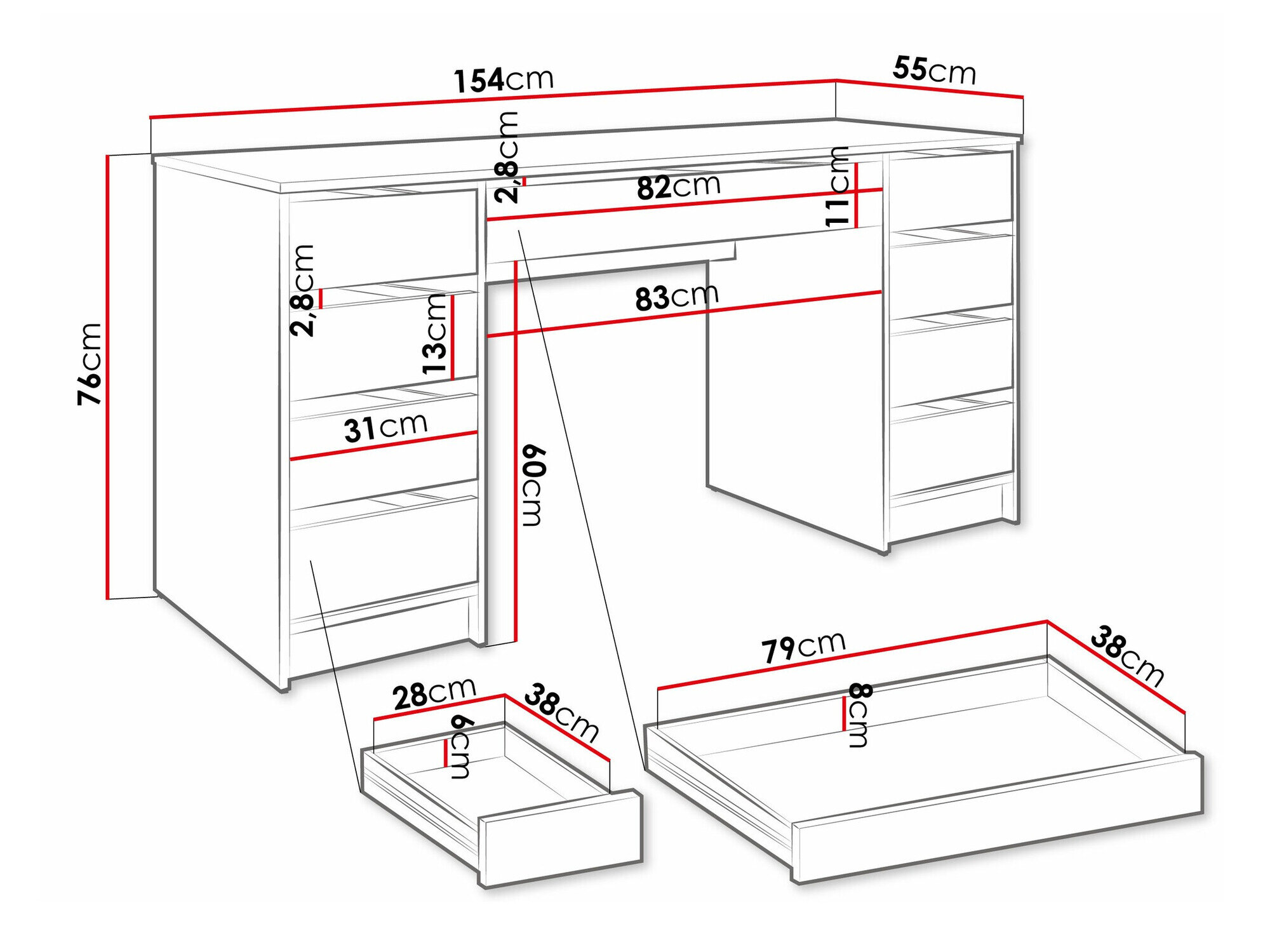Skrivebord Comfivo 401 (Hvid)