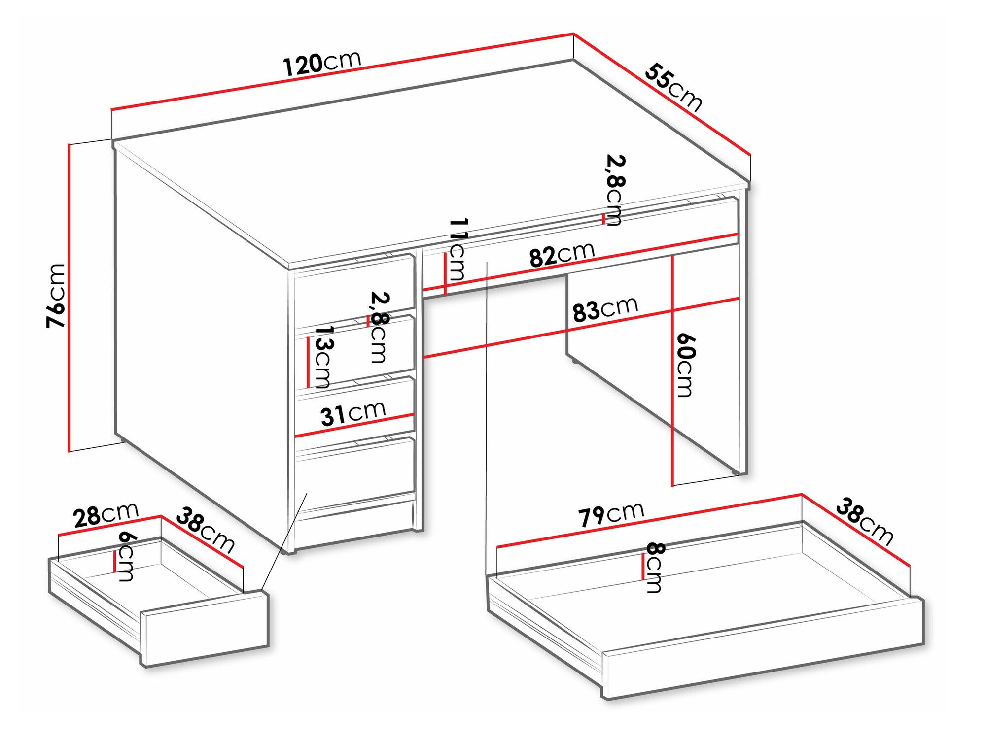 Skrivebord Comfivo 312 (Hvid + Glansfuld hvid)