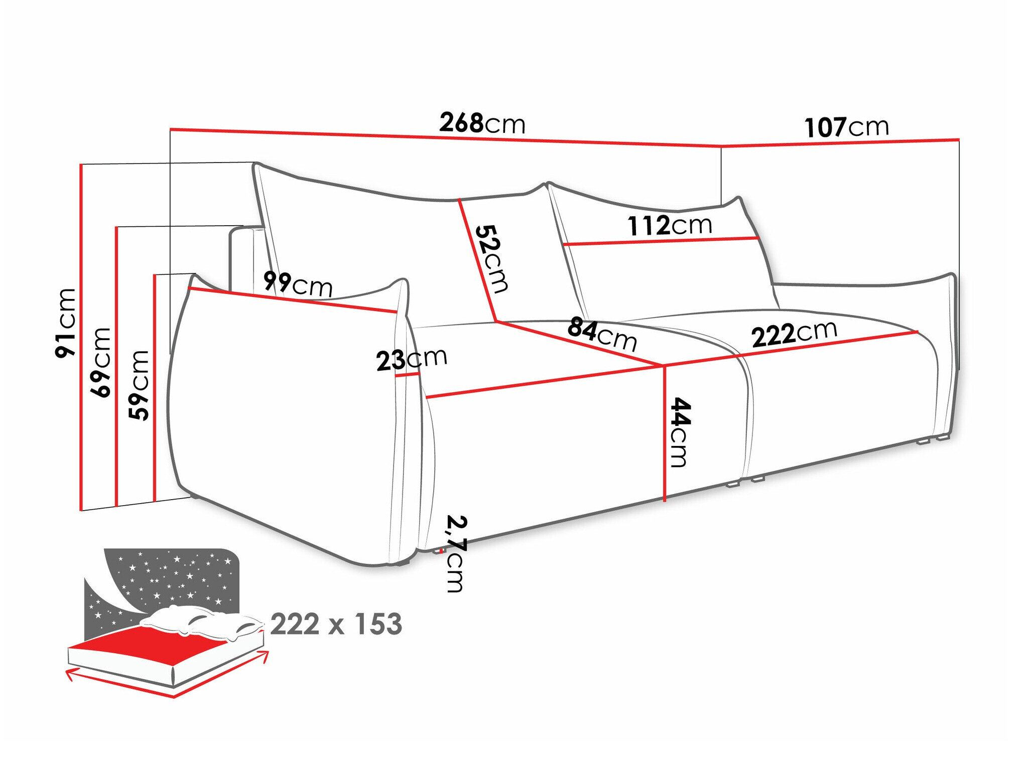 Sovesofa Lincoln 192 (Aragon 03)