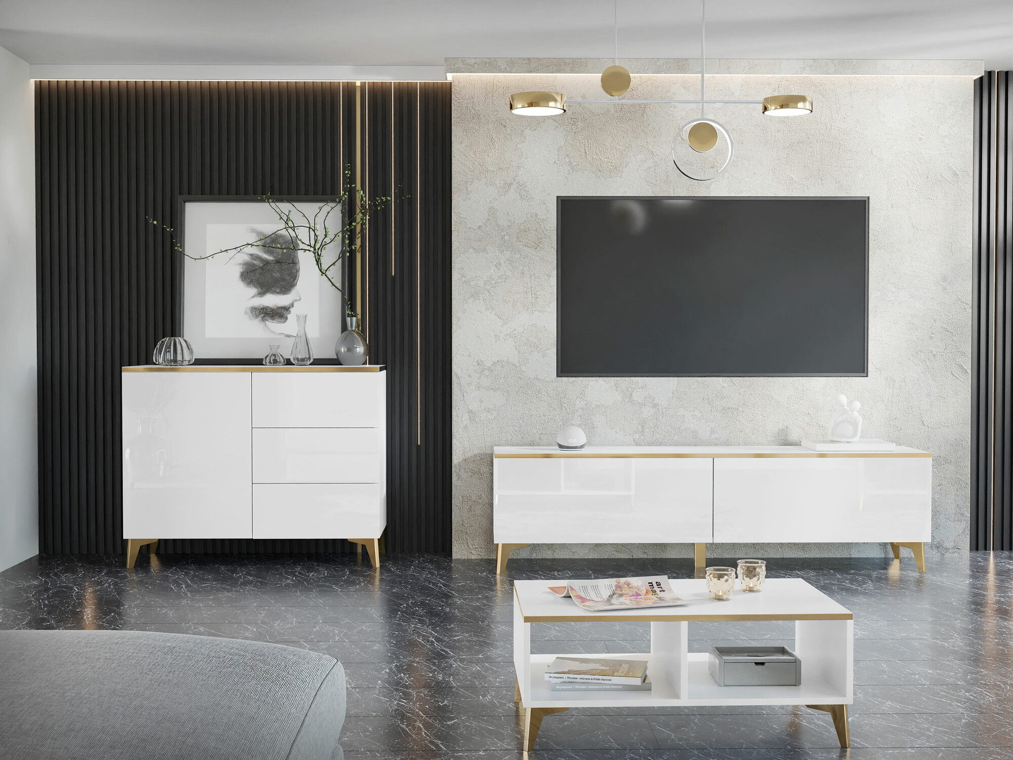 Kommode Comfivo Virfera 100 (Hvid + Glansfuld hvid)