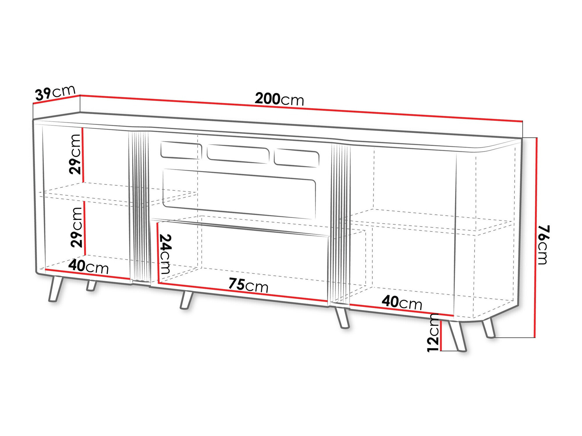 Skænk Charlotte 202 (Sort + Sort marmor)