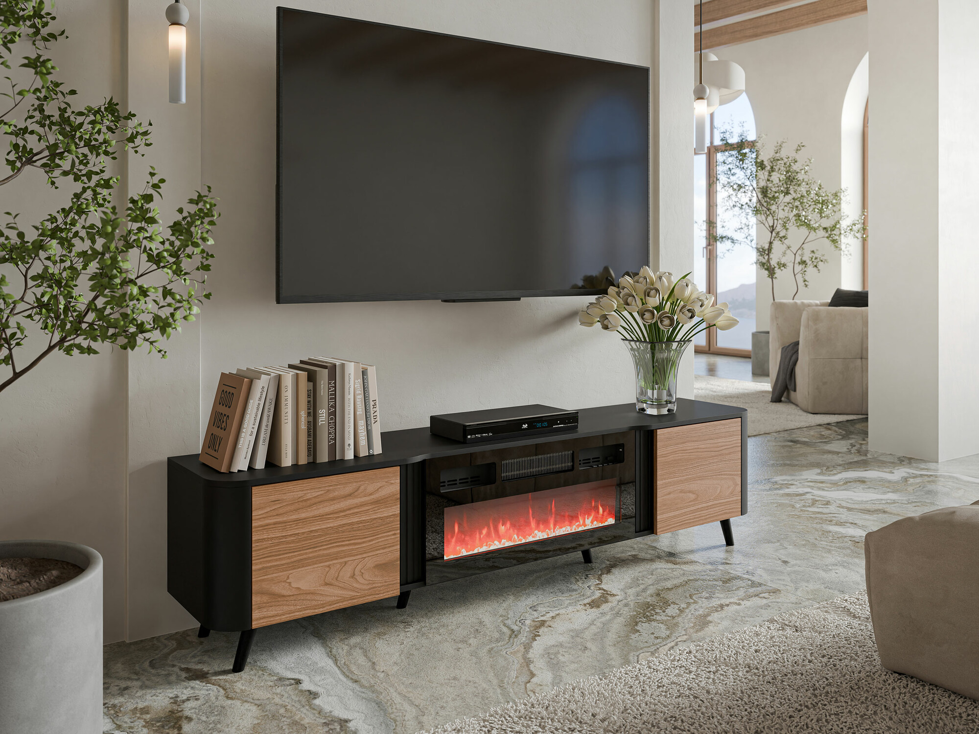 TV-bord Modus (Sort + Valnød)