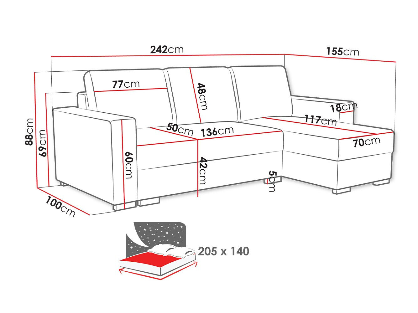 Hjørnesofa Columbus 187 (Neve 80)