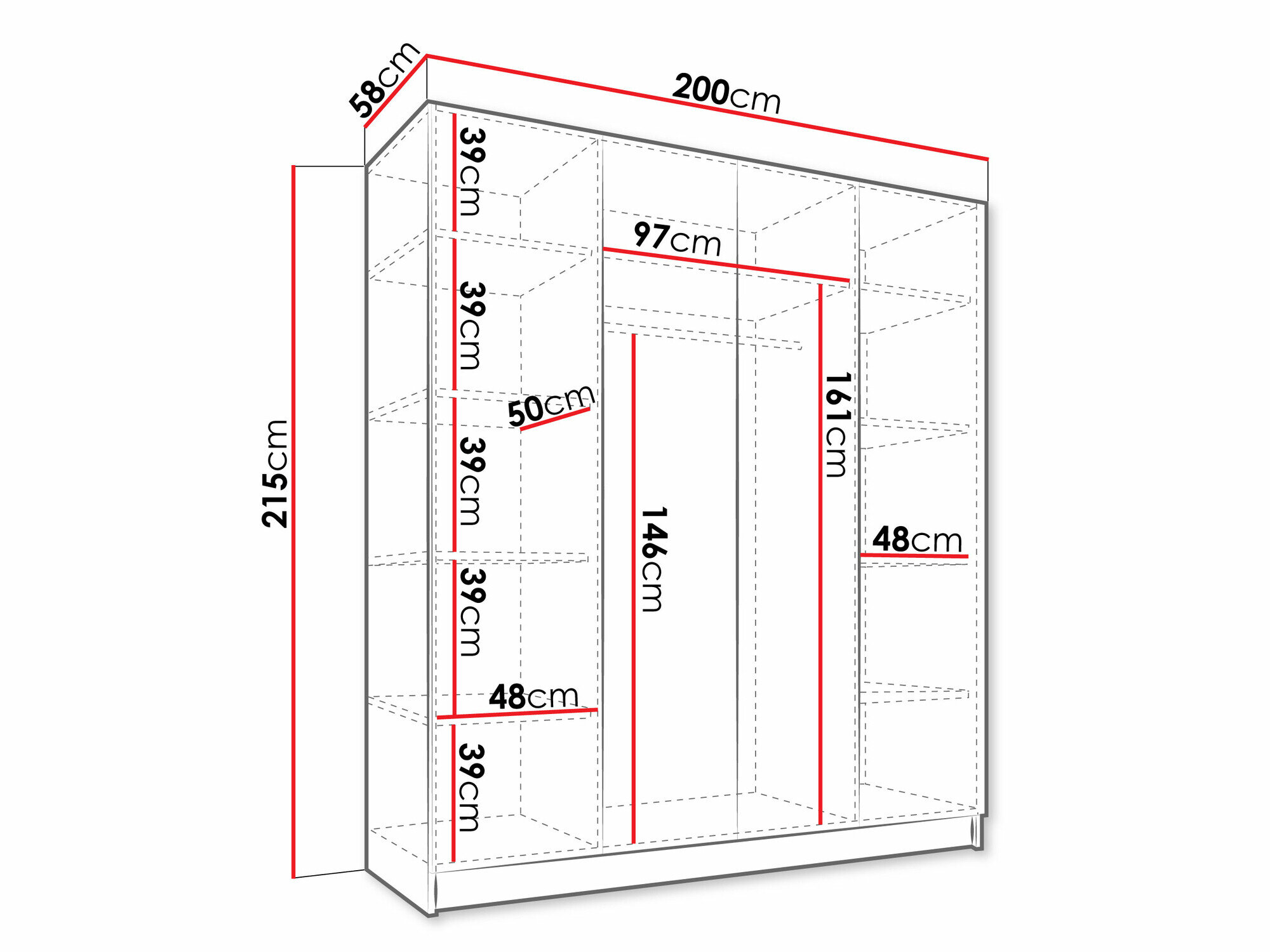 Garderobeskab Closico 190 (Hvid + Gylden)