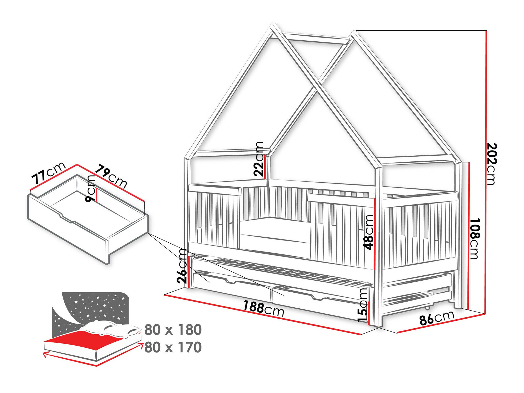 Seng Vista 115 (Grå)