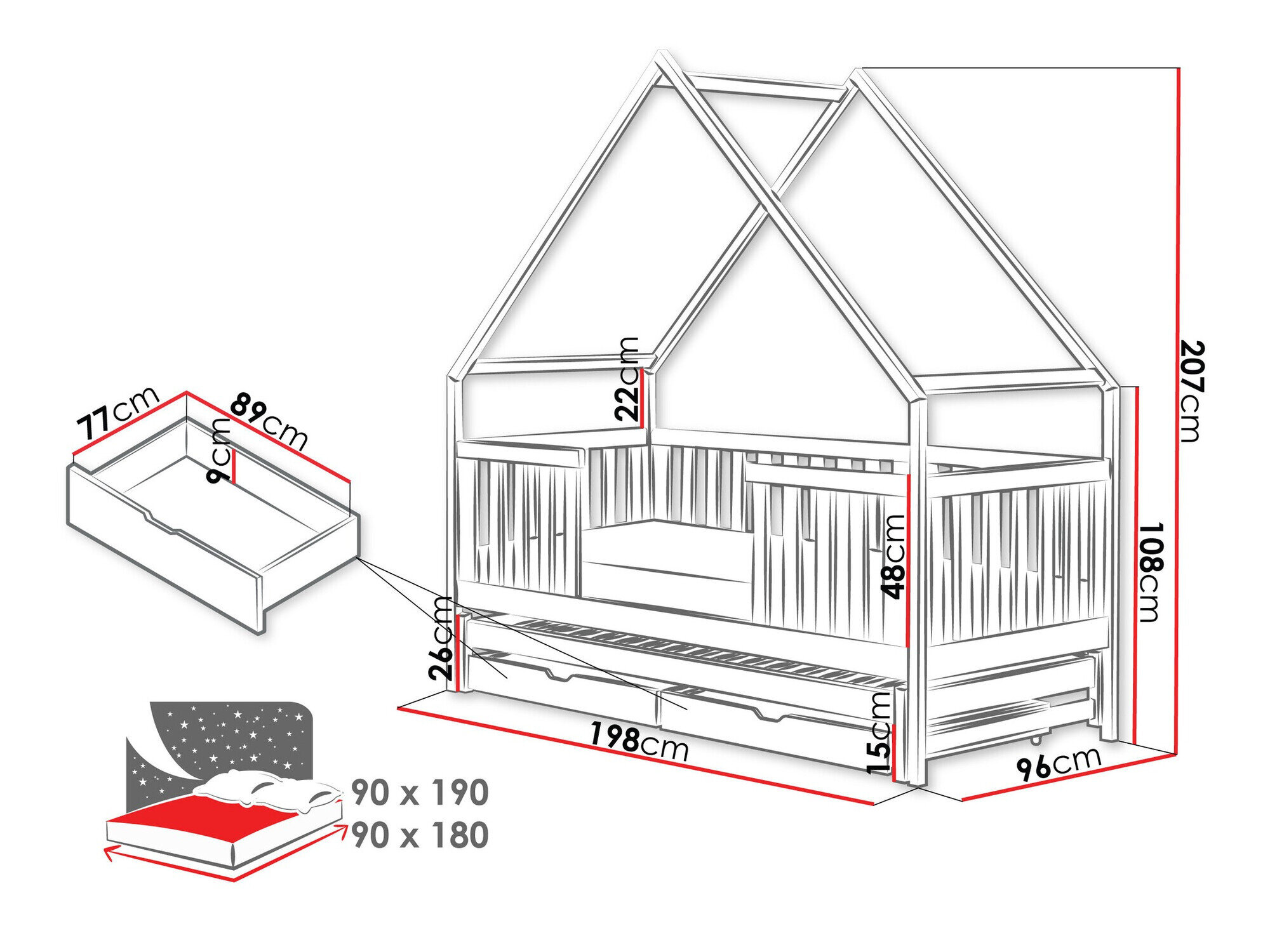 Seng Vista 115 (Grå)