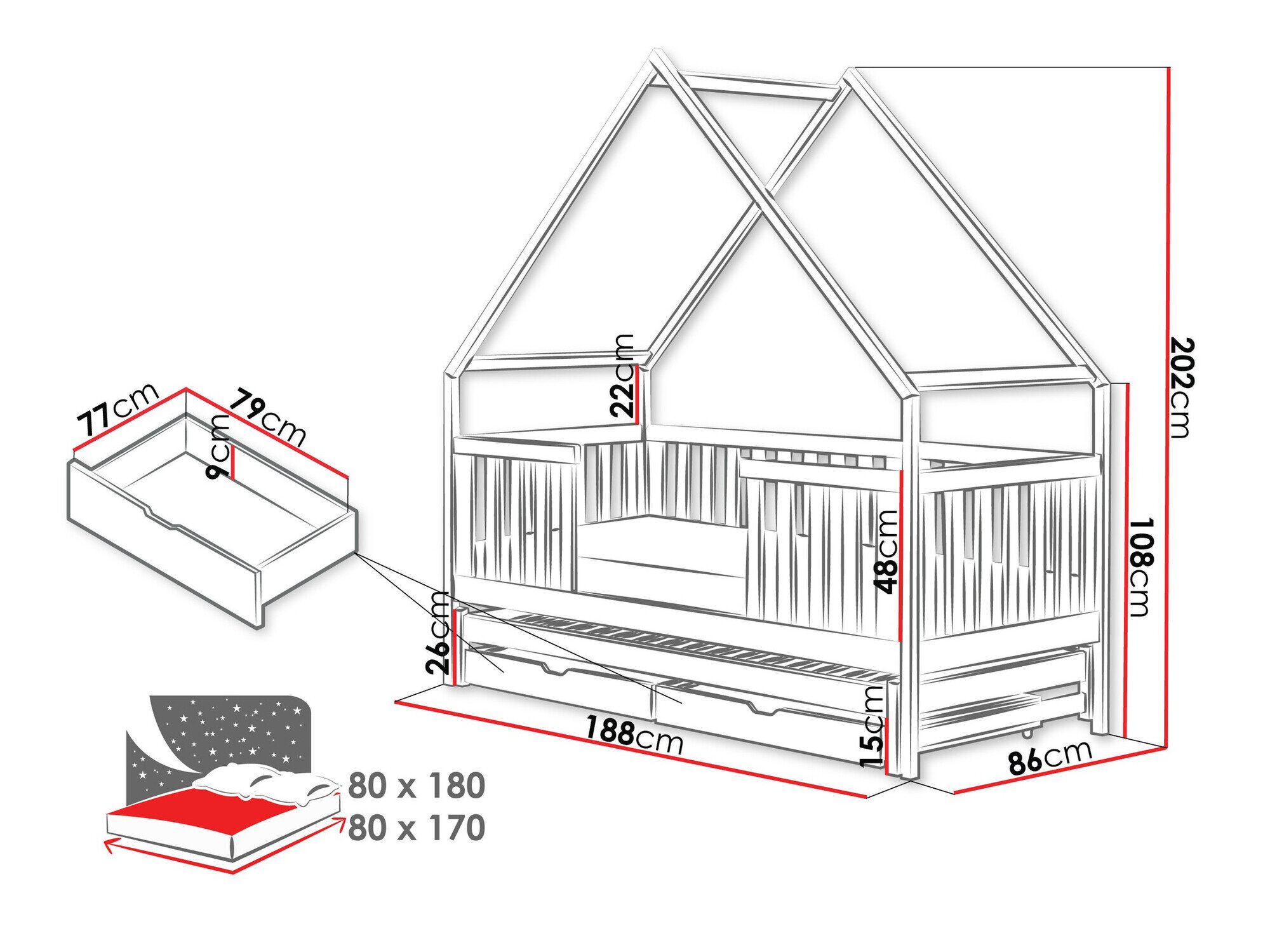 Seng Vista 115 (Hvid)