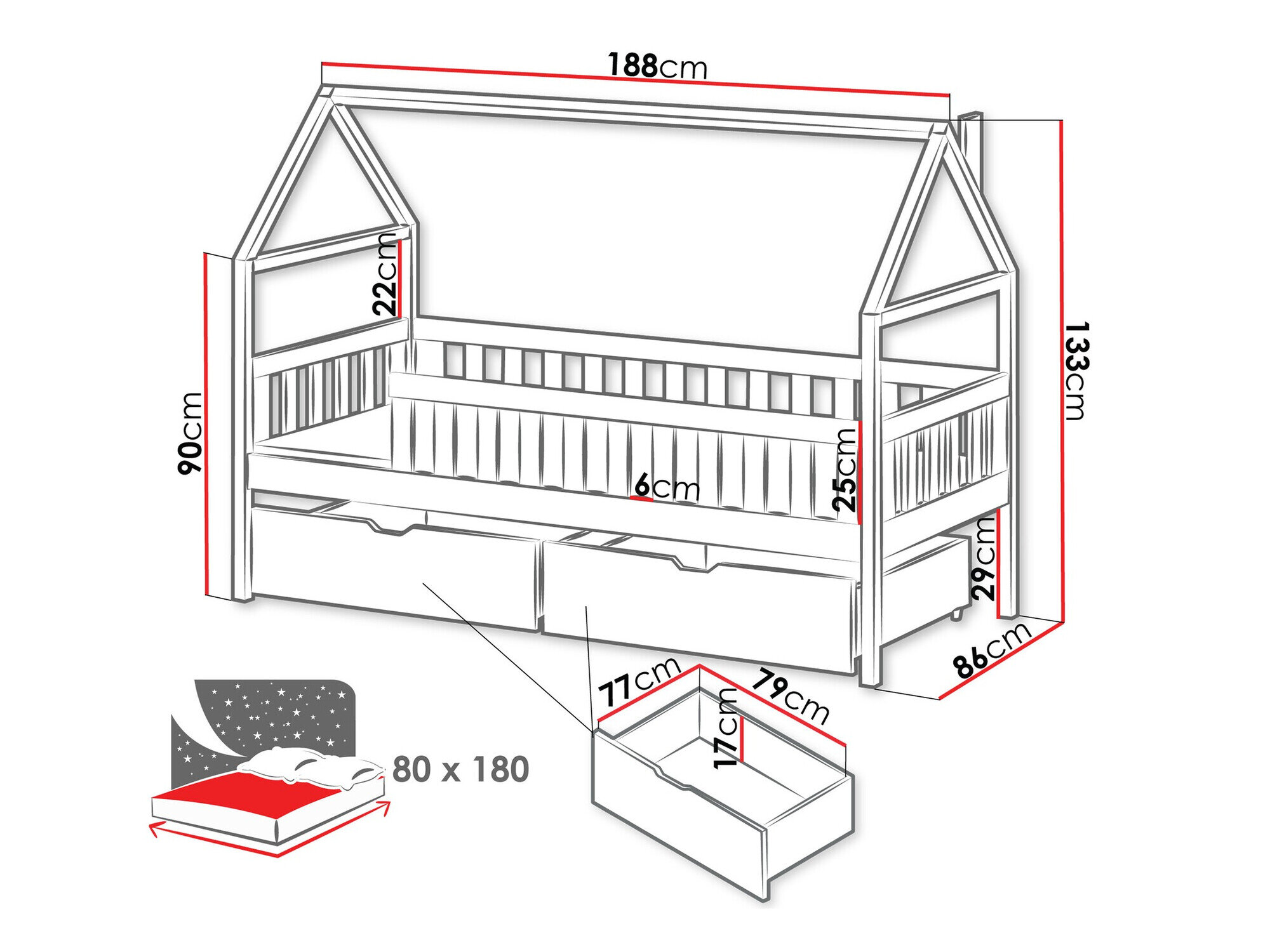 Seng Vista 116 (Hvid)