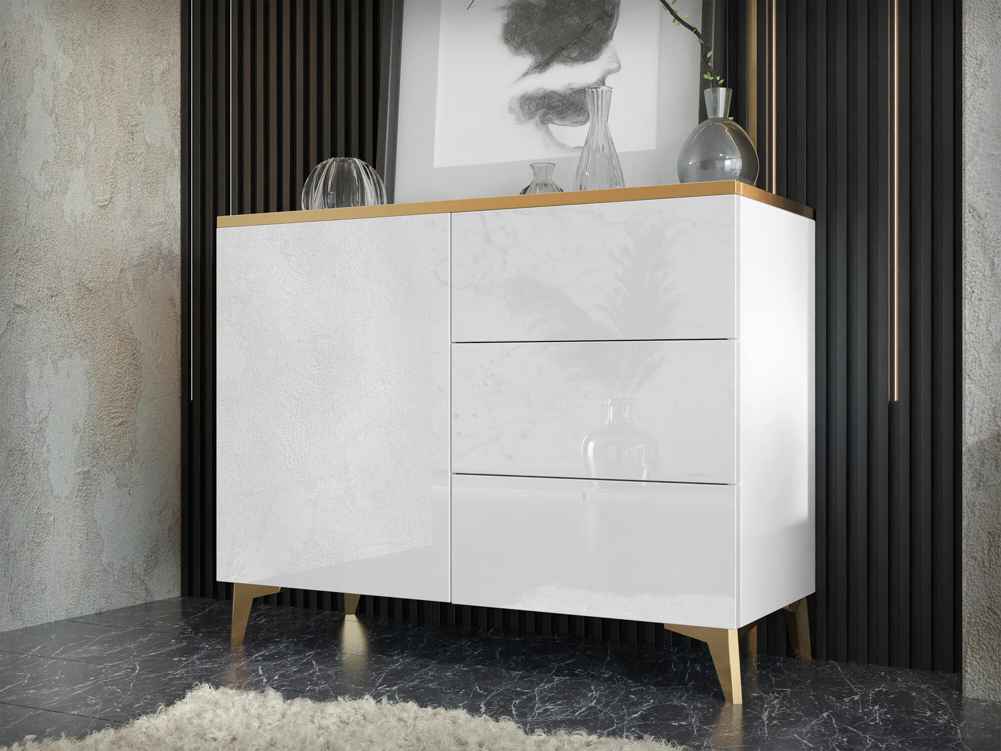 Kommode Comfivo Virfera 100 (Hvid + Glansfuld hvid)