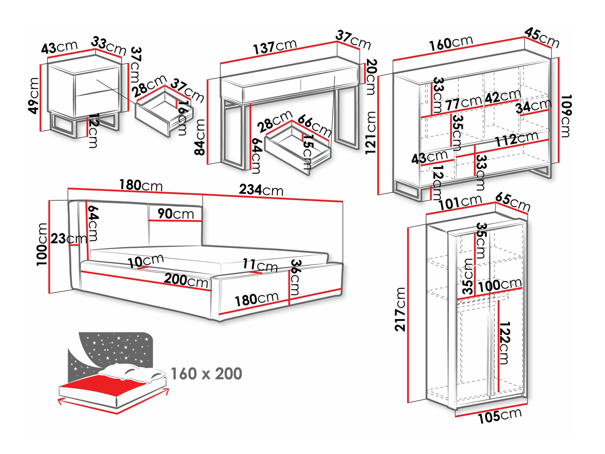 Soveværelsessæt Calcalo 110 (Beige)