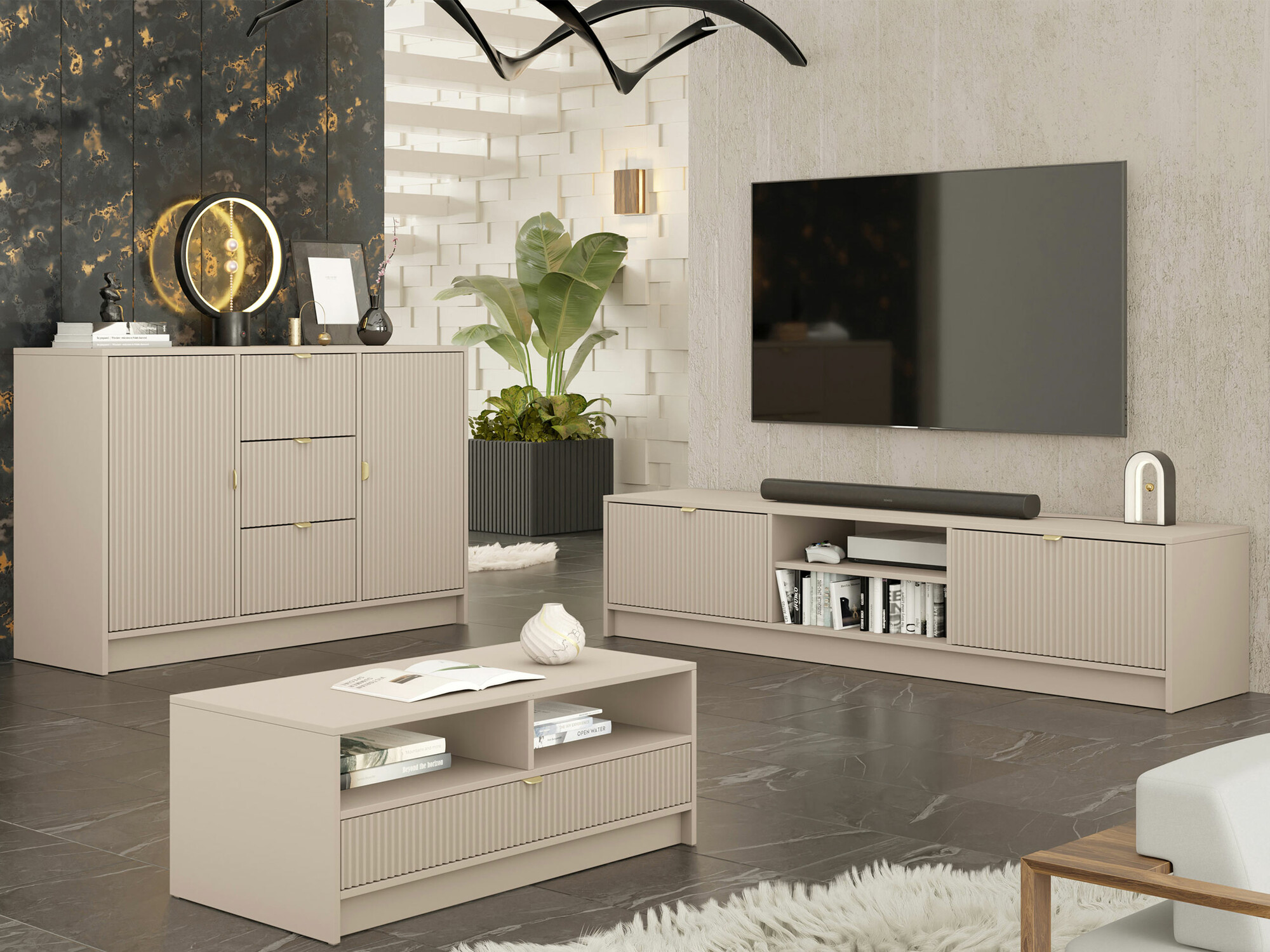 Stuemøbelsæt Comfivo Papilio I (Beige)