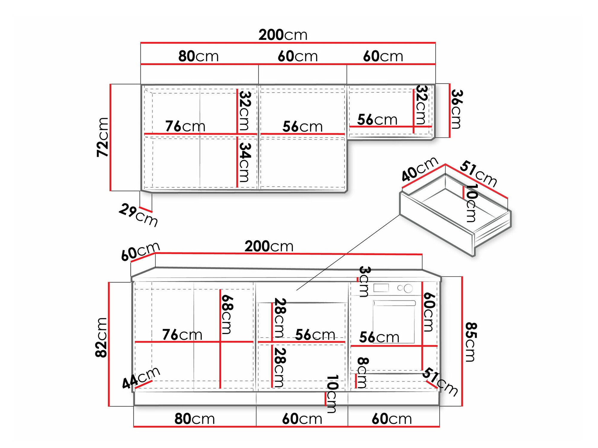 Køkkensæt Trenton 180 (Lys grå + Artisan eg)