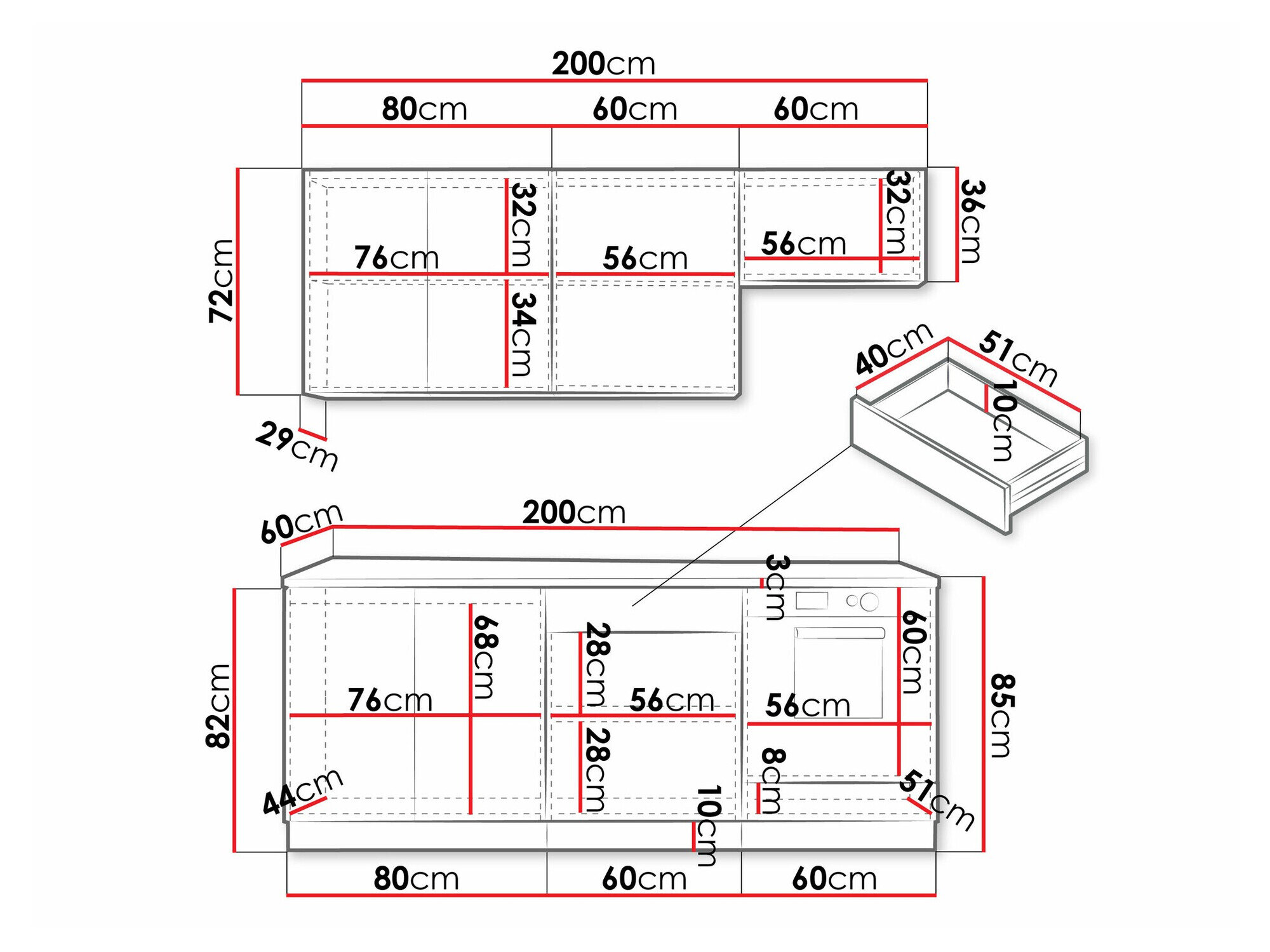 Køkkensæt Trenton 180 (Sort + Artisan eg)