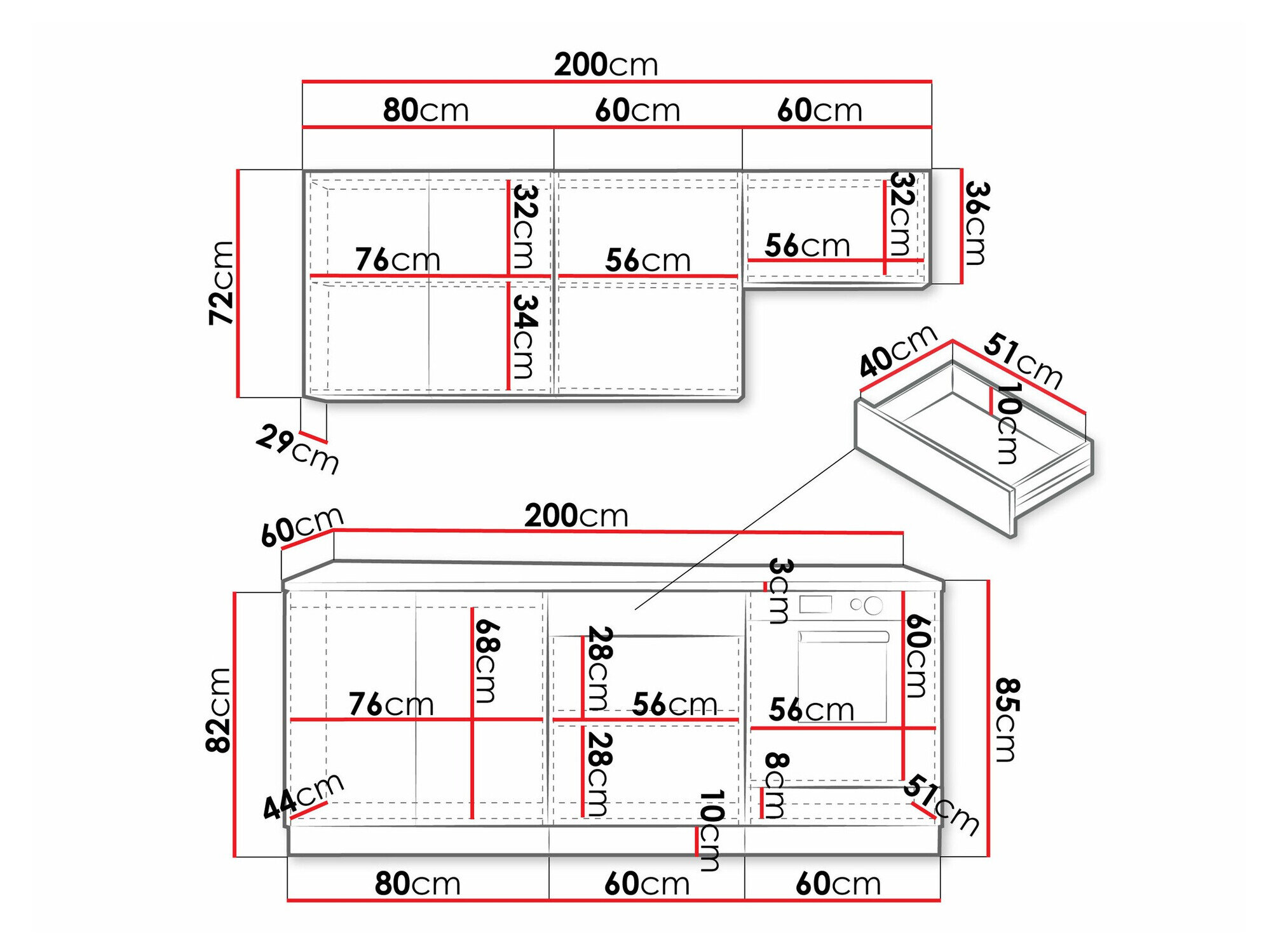 Køkkensæt Trenton 180 (Sort + Artisan eg)