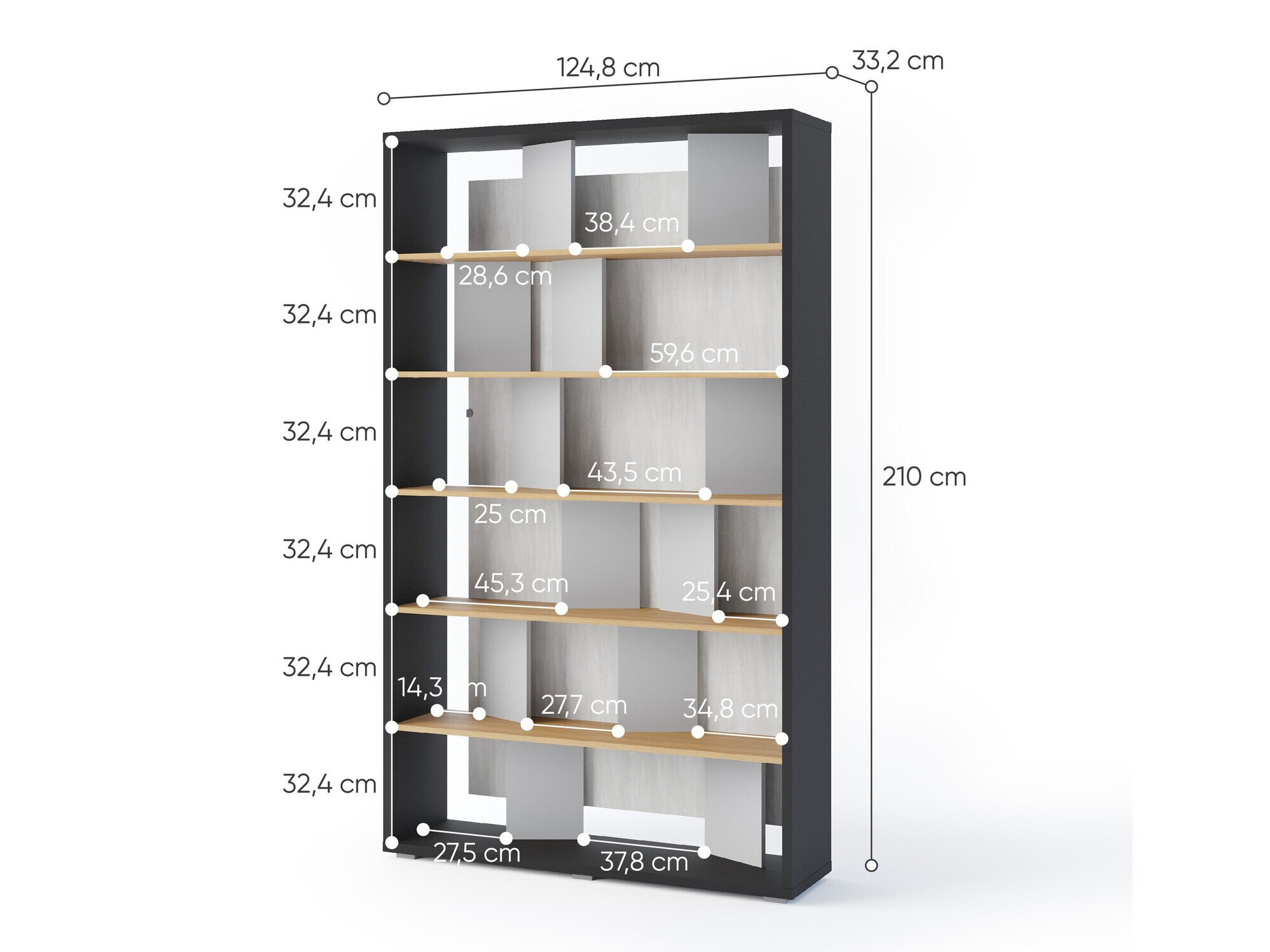 Reol Fresno 154 (Grå + Grafit + Egetræ)