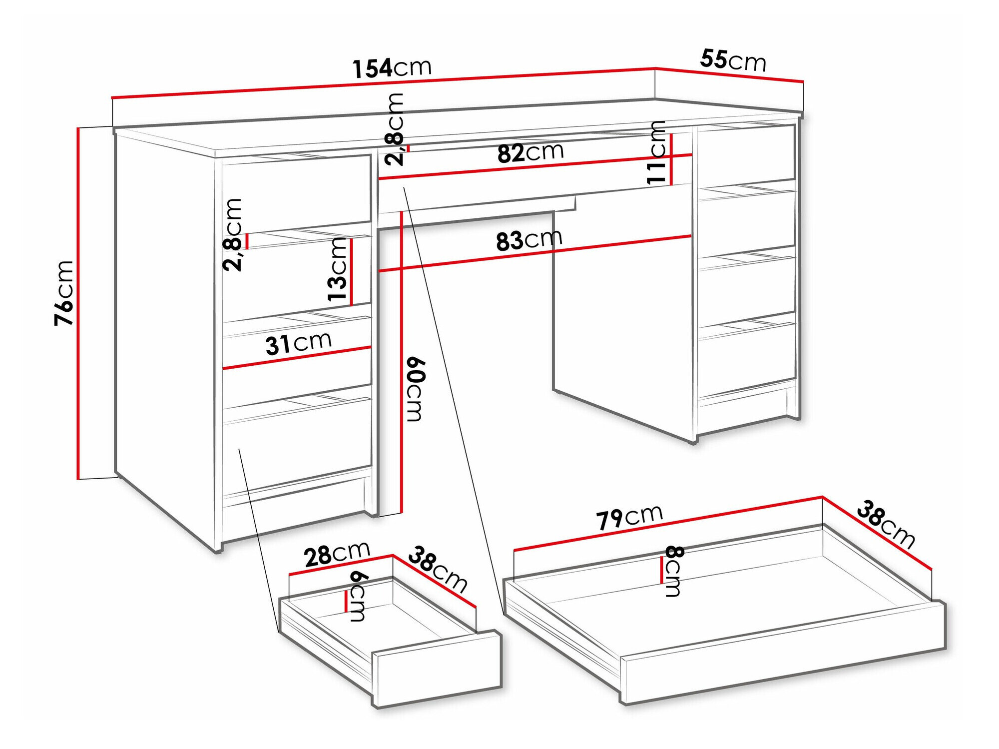 Skrivebord Comfivo 401 (Glansfuld hvid + Hvid)