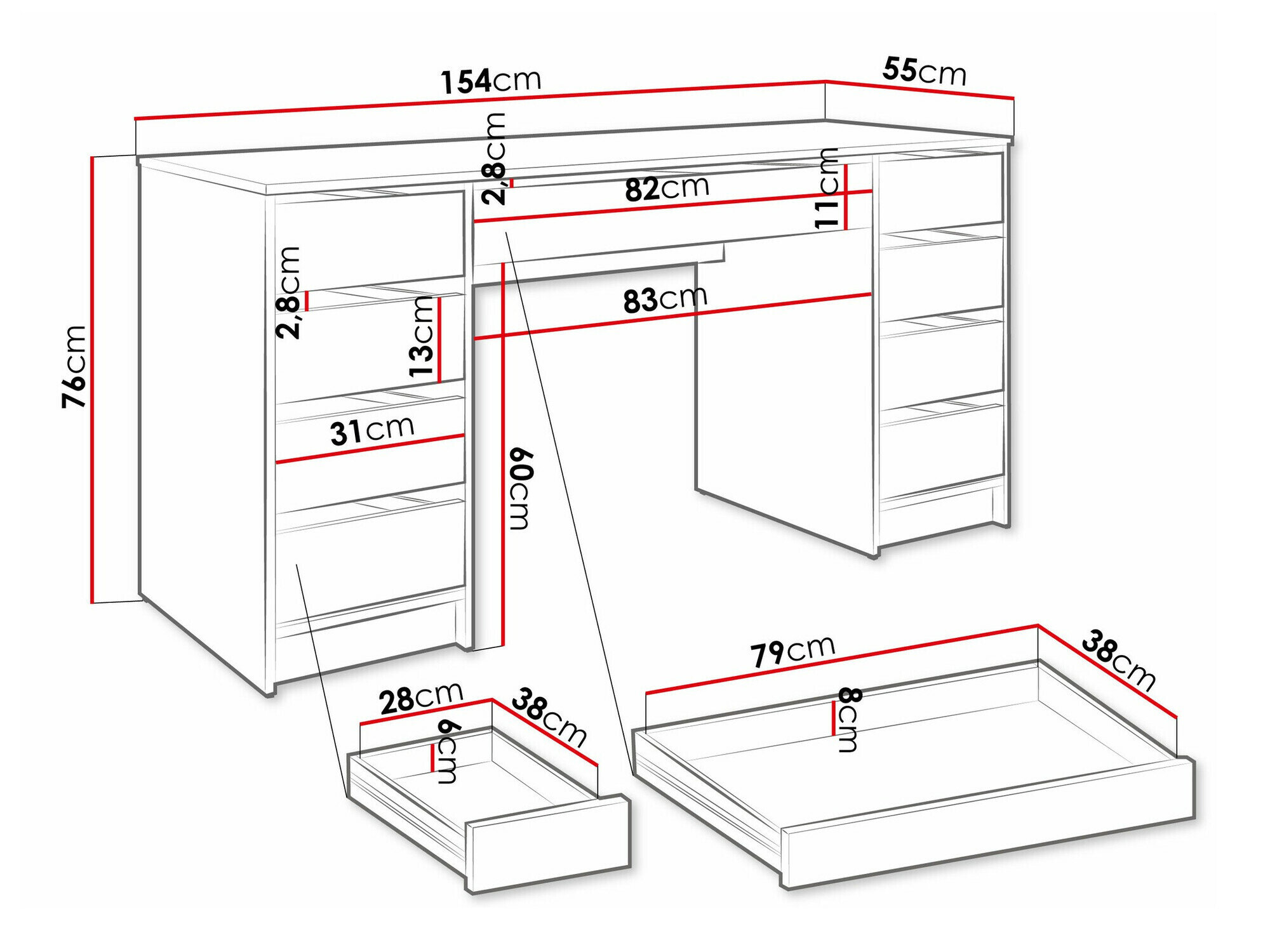 Skrivebord Comfivo 401 (Sort)