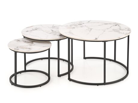 Sofabordssæt Houston 1884 (Sort + Hvid marmor)