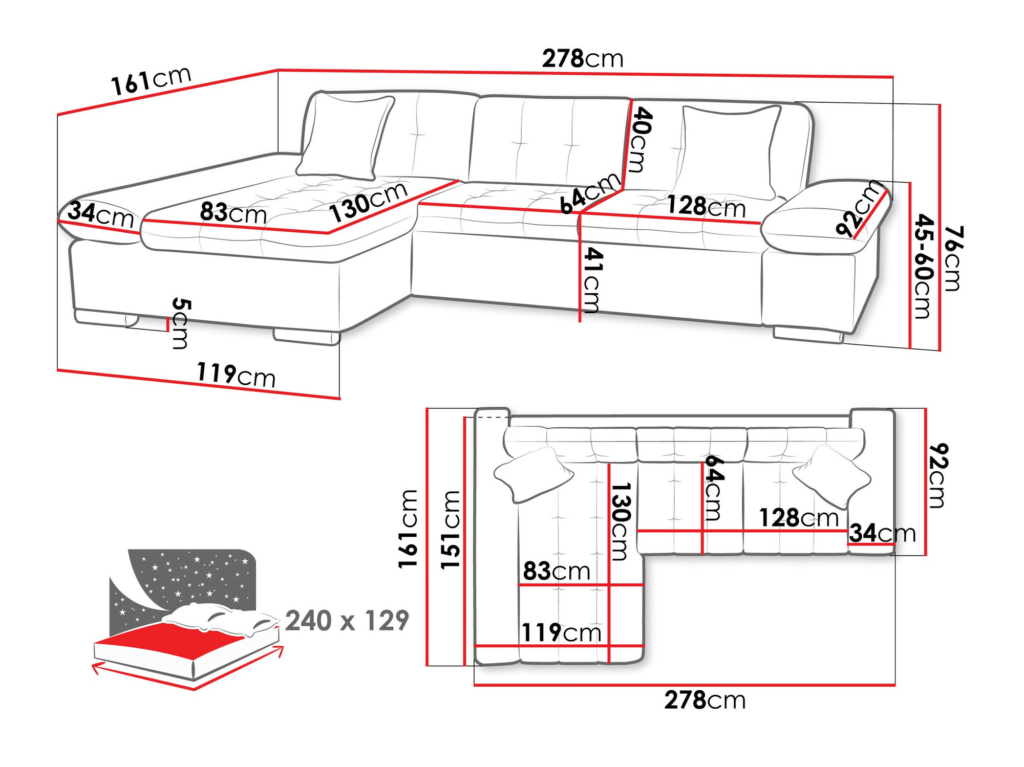 Hjørnesofa Comfivo 250 (Sicuro 15 + Sempre 20)