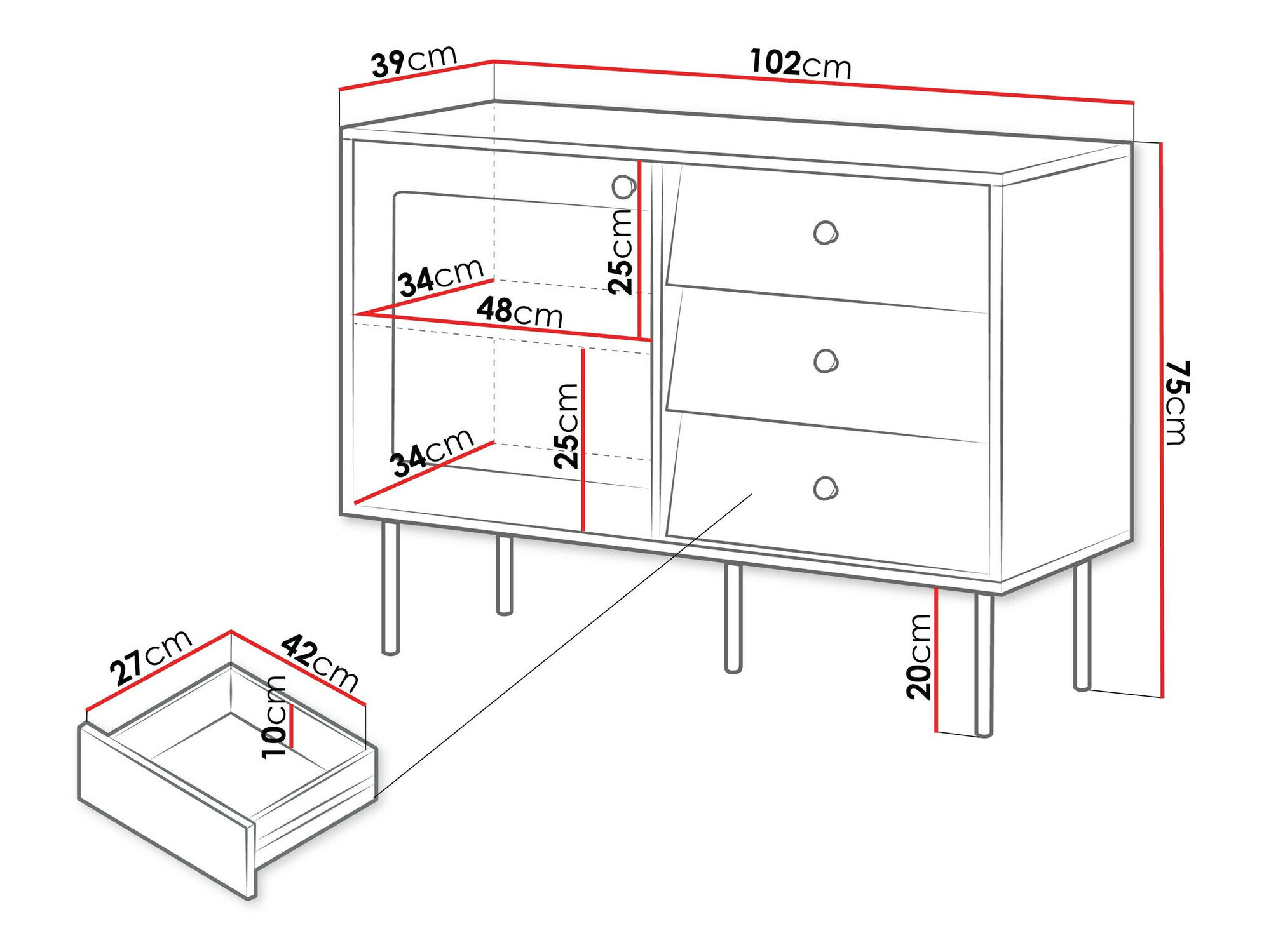 Kommode Feletri 100 (Sort)
