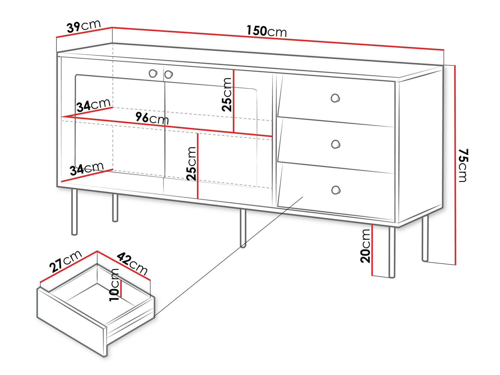 Kommode Feletri 101 (Sort)