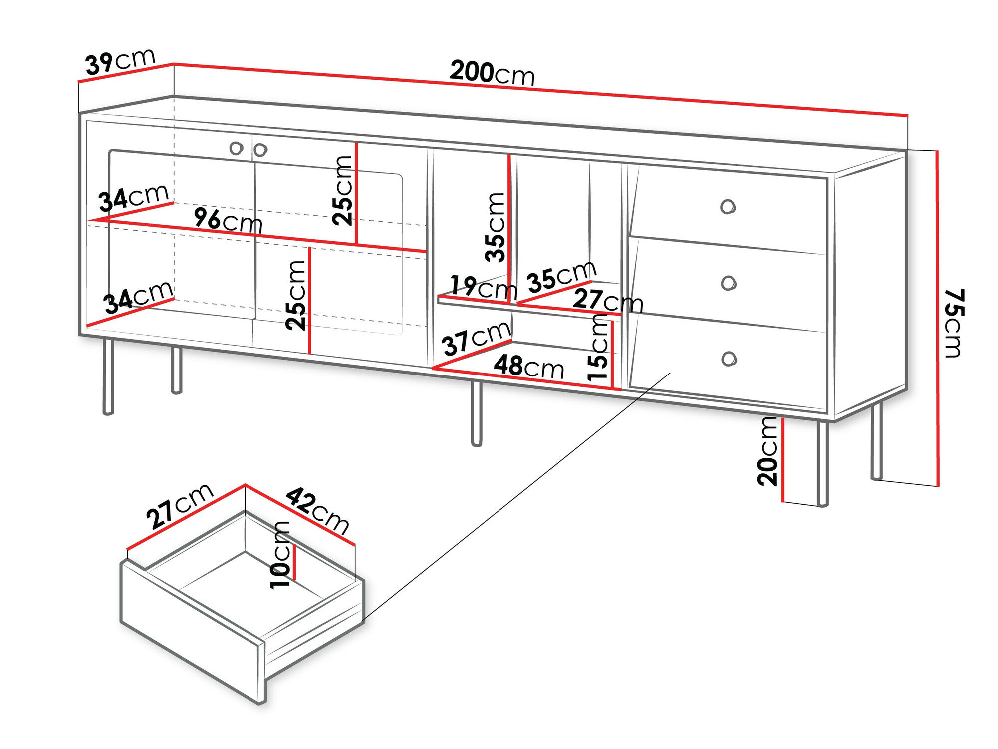 Kommode Feletri 104 (Sort)