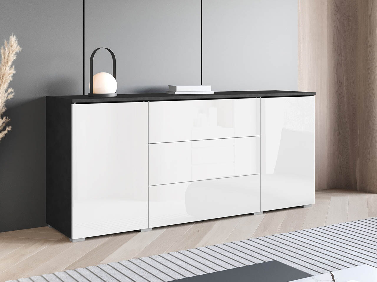 Kommode Mirfivo 102 (Matera grå + Glansfuld hvid)