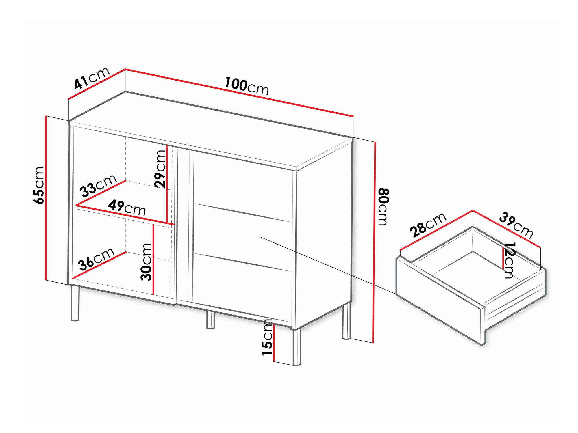 Kommode Lumiri 104 (Egetræ + Sort)