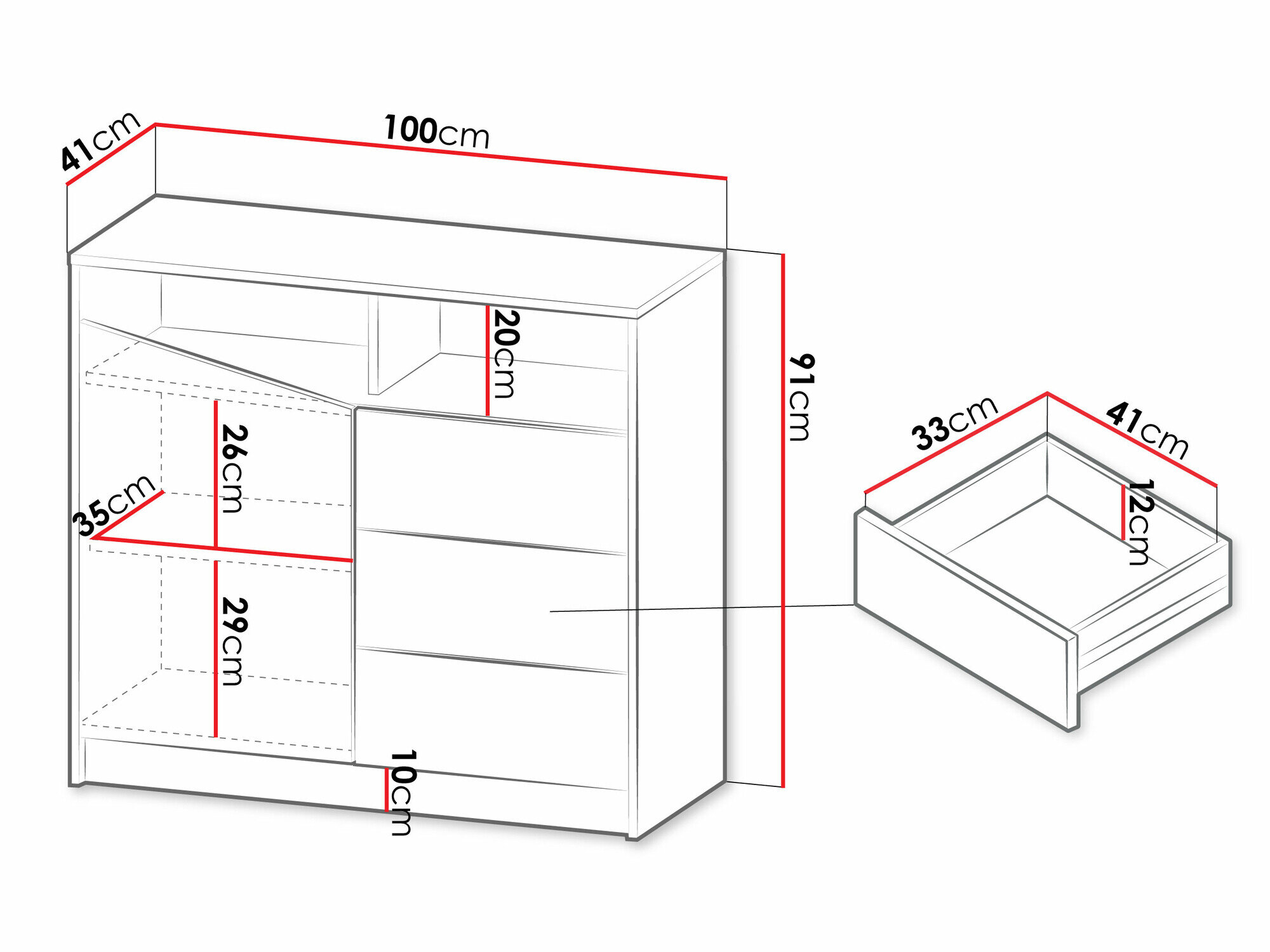 Kommode Tenreme 103 (Egetræ + Sort)