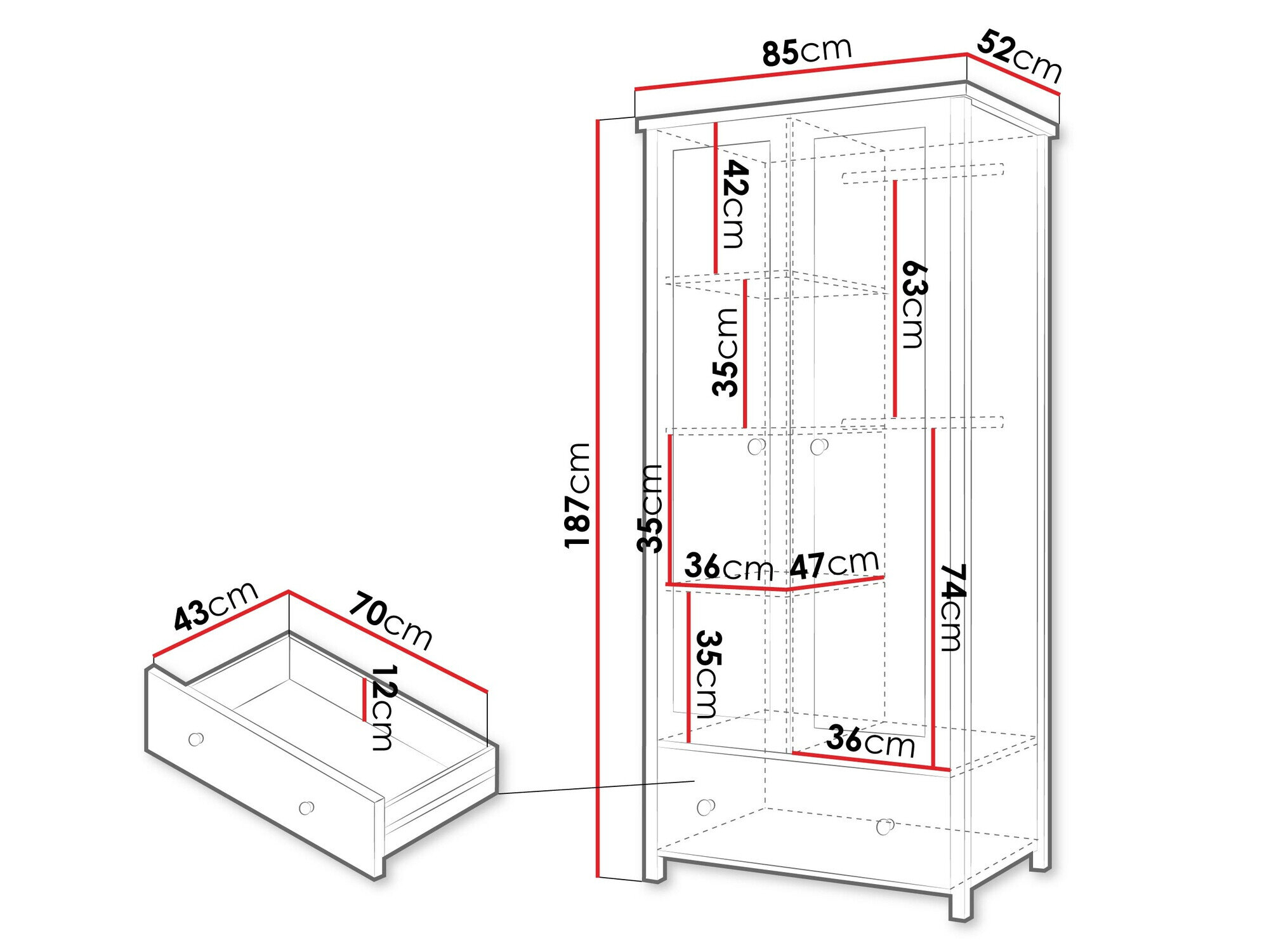 Garderobeskab Romelbo 145 (Hvid + Egetræ)