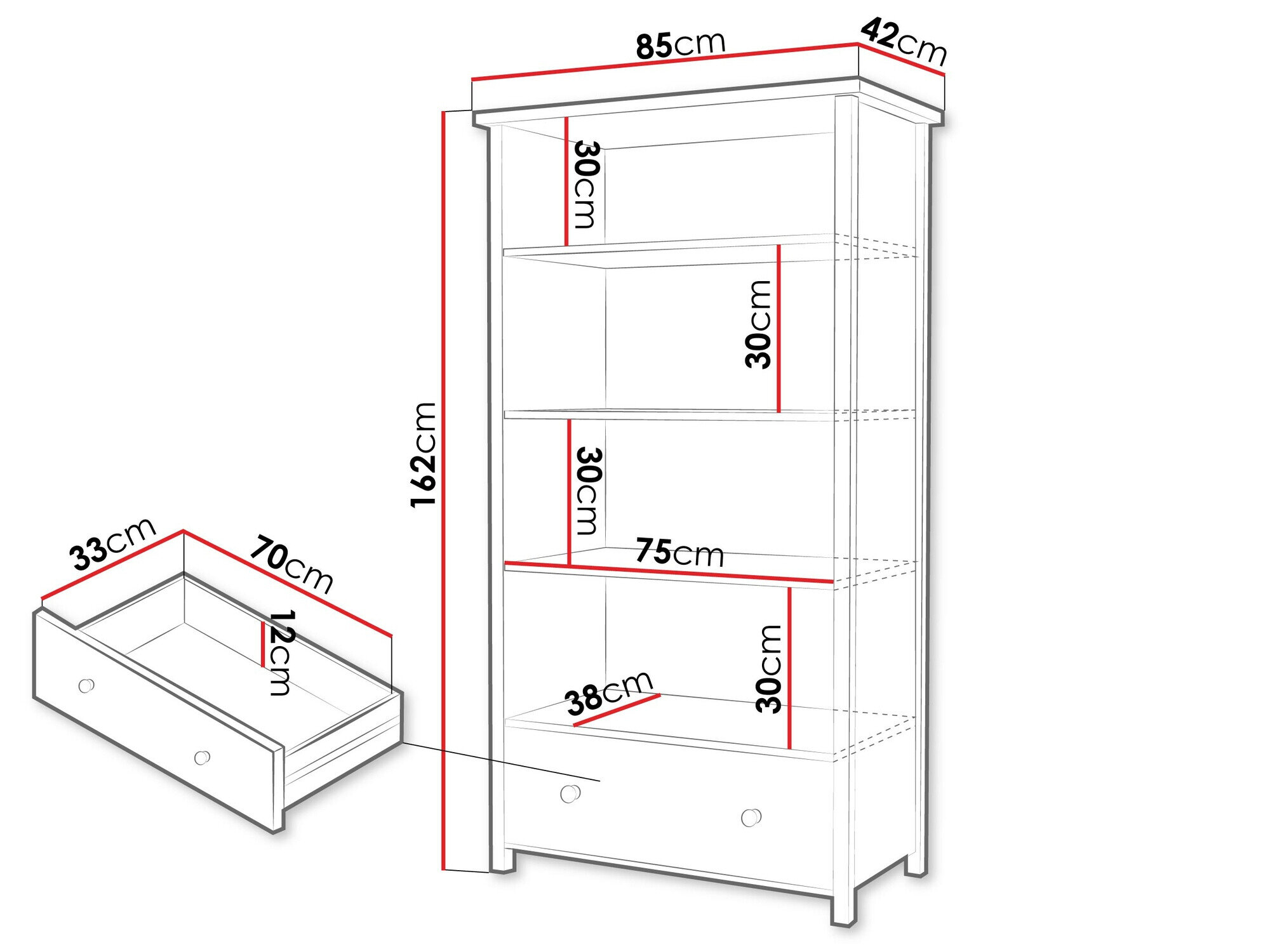 Reol Romelbo 142 (Hvid + Egetræ)