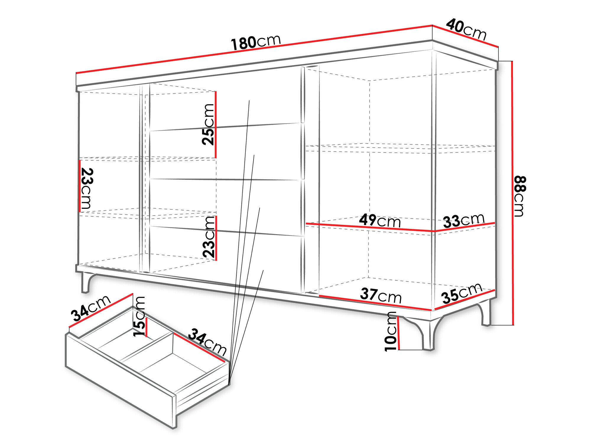 Kommode Livseri 103 (Hvid + Glansfuld hvid + Lyst træ)