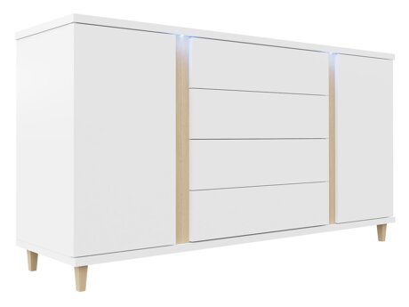 Kommode Livseri 103 (Hvid + Glansfuld hvid + Lyst træ)