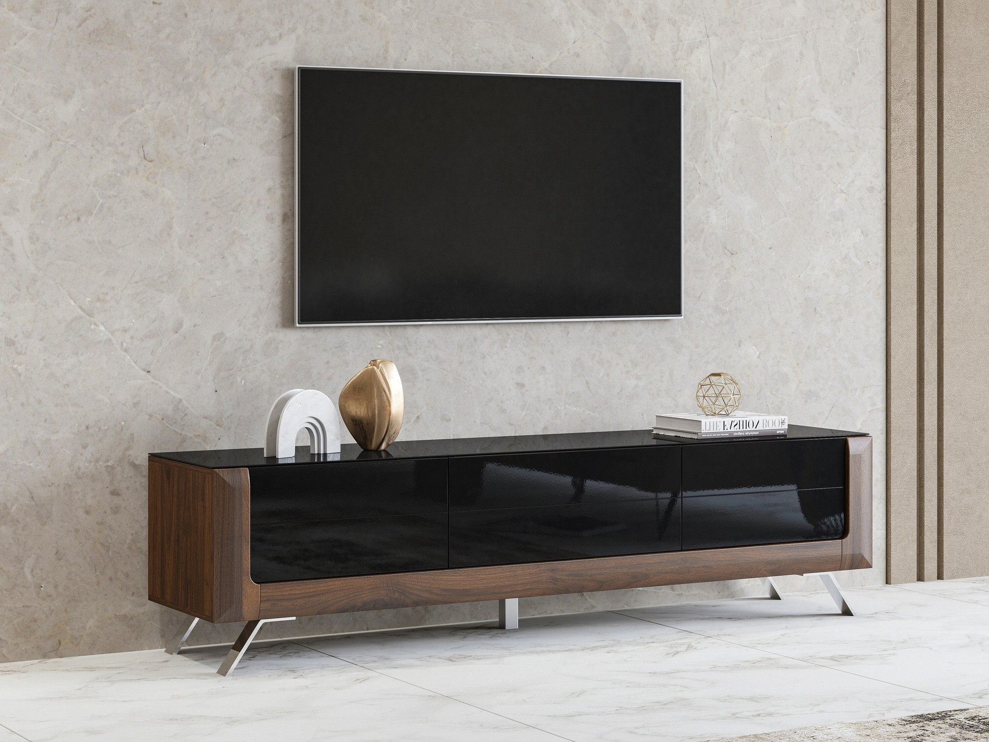 TV-bord Sovera 104 (Nød + Blank sort)