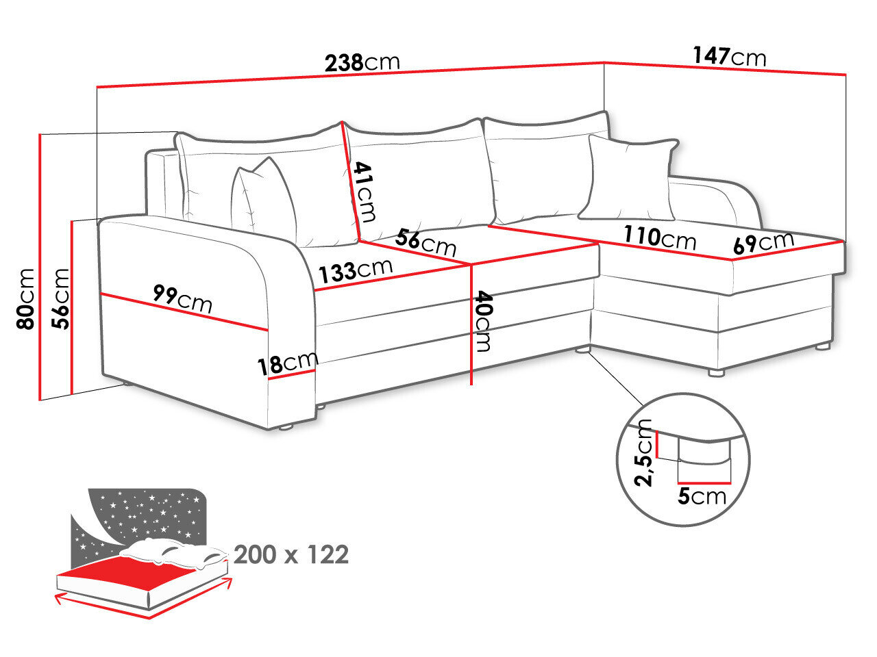 Hjørnesofa Comfivo 135 (Mikrofaza 22 + Mikrofaza 15)