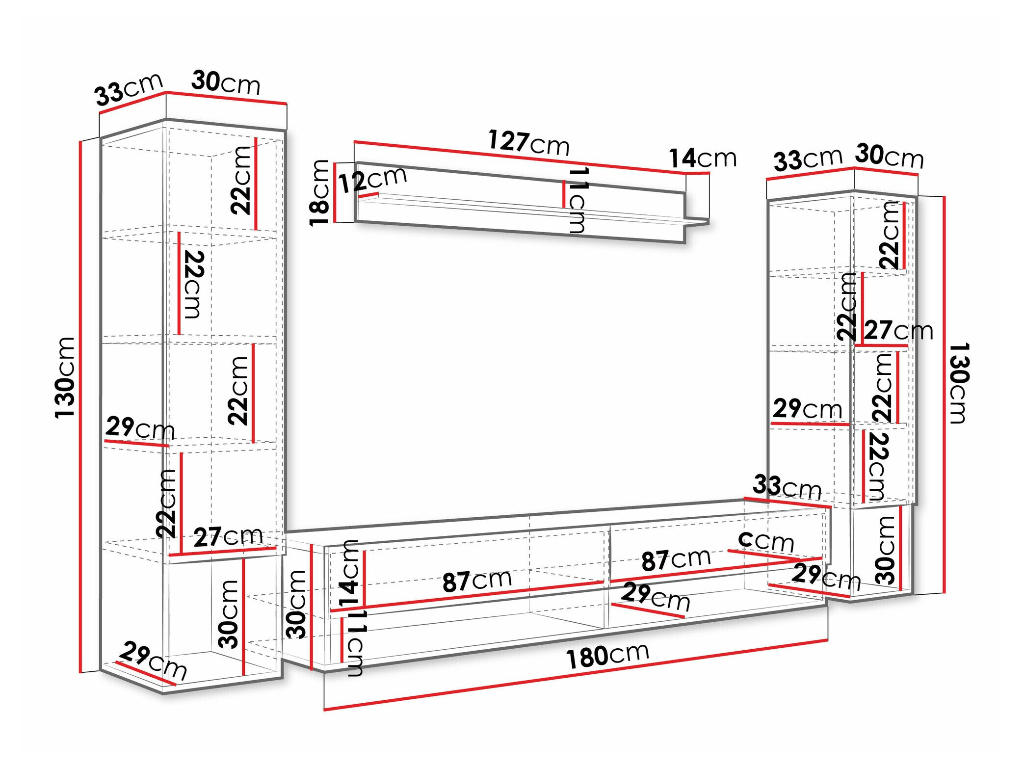 Stuemøbelsæt Sarasota 176 (Hvid + Glansfuld hvid)