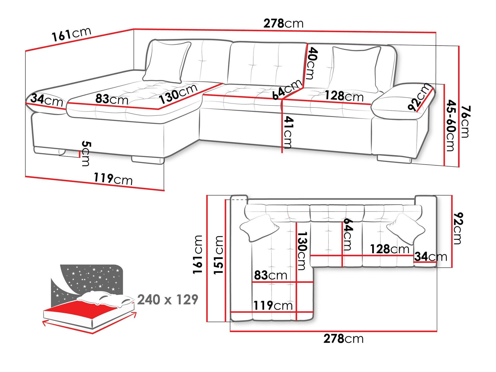 Hjørnesofa Comfivo 250 (Otusso 23 + Sorriso 04 + Otusso 01)