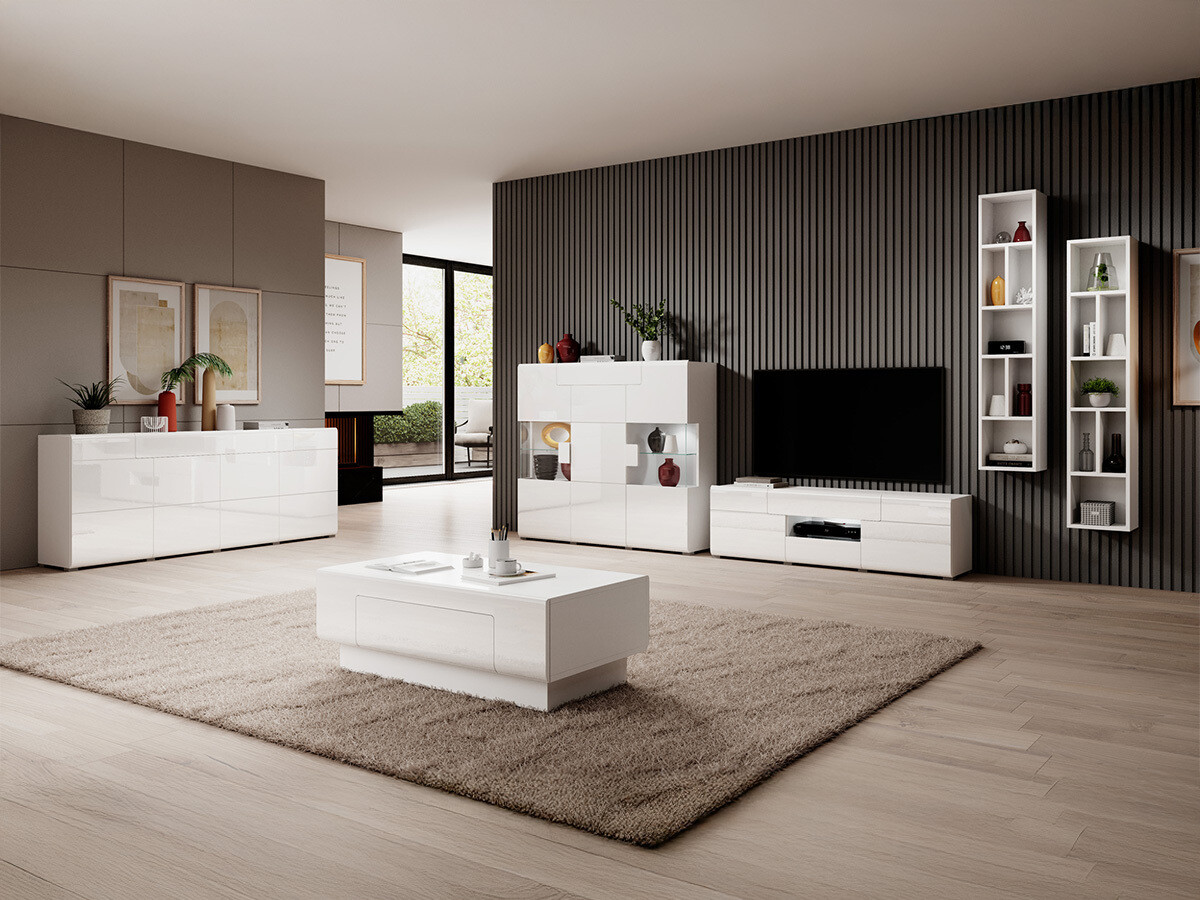 TV-bord Torsone 101 (Hvid + Glansfuld hvid)