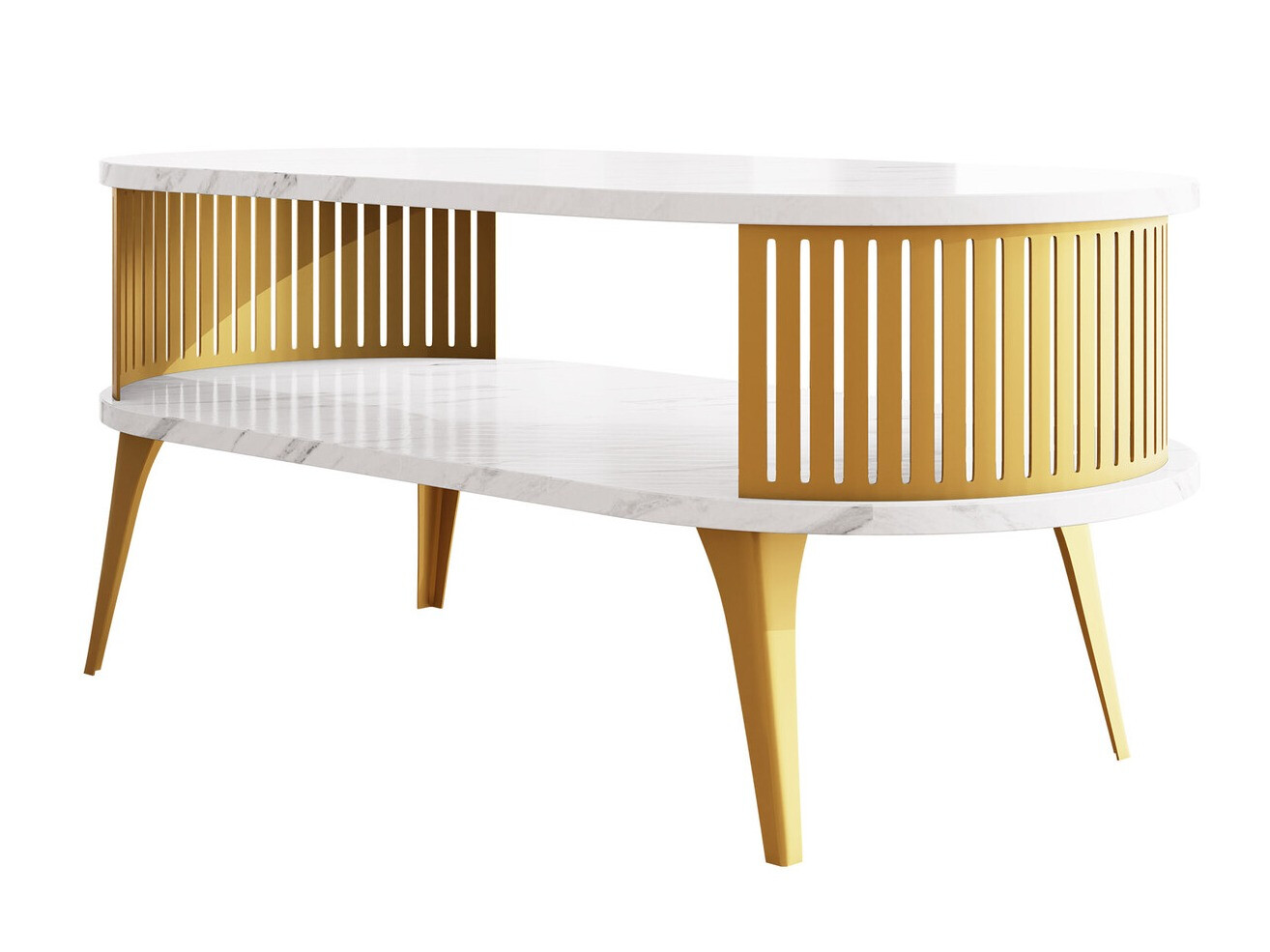 Sofabord Vitum IV (Gylden + Hvid marmor)