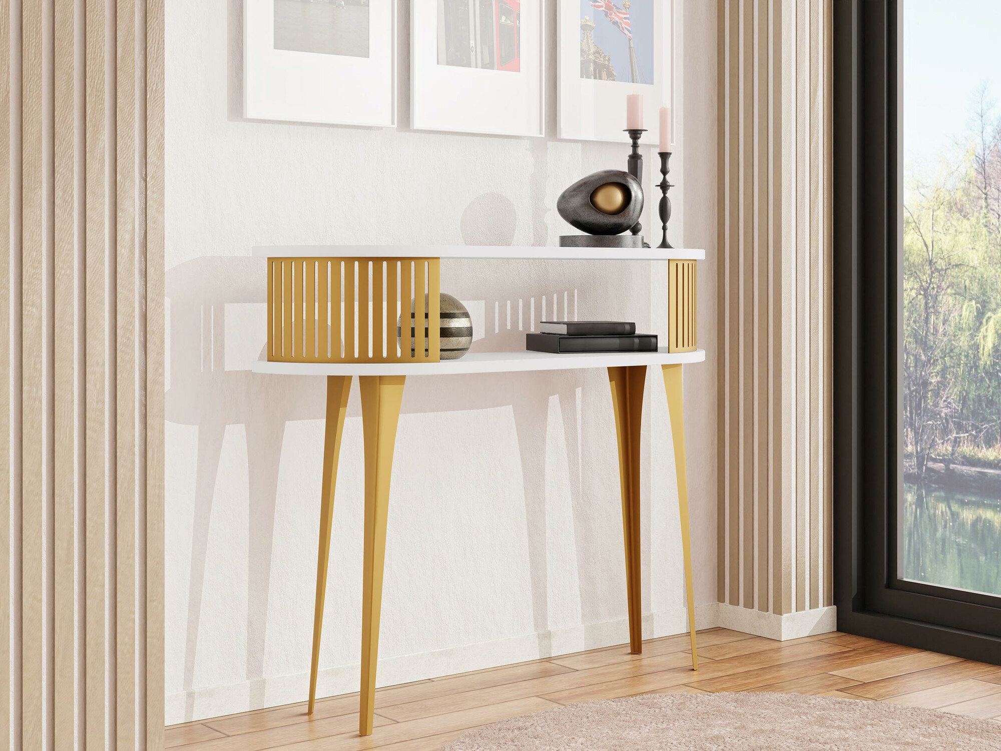 Konsolbord Vitum I (Gylden + Hvid)