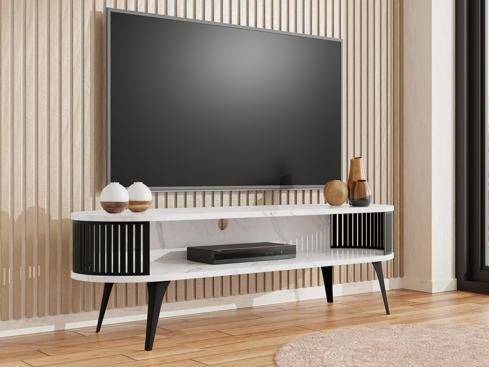 TV-bord Vitum (Sort + Hvid marmor)