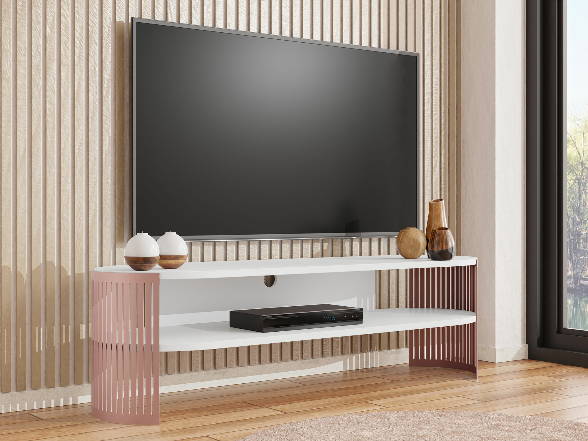 TV-bord Civer II (Lyserød + Hvid)