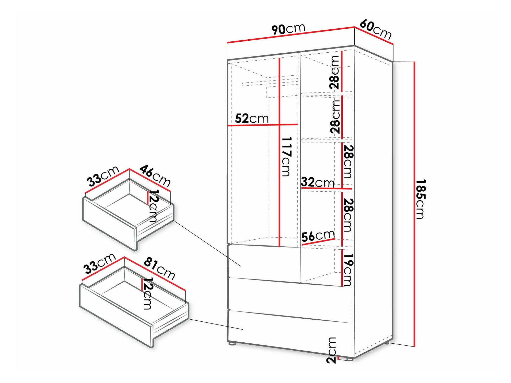 Garderobeskab Domcali 101 (Grå + Egetræ)