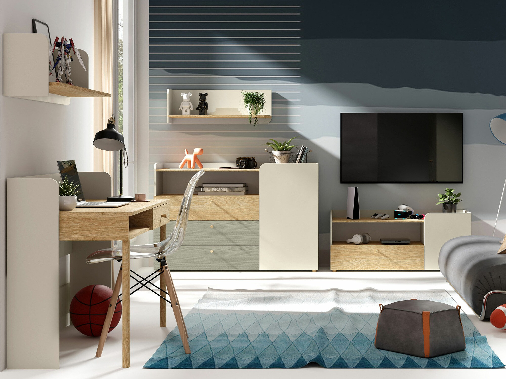 Kommode Domcali 107 (Grå + Egetræ)