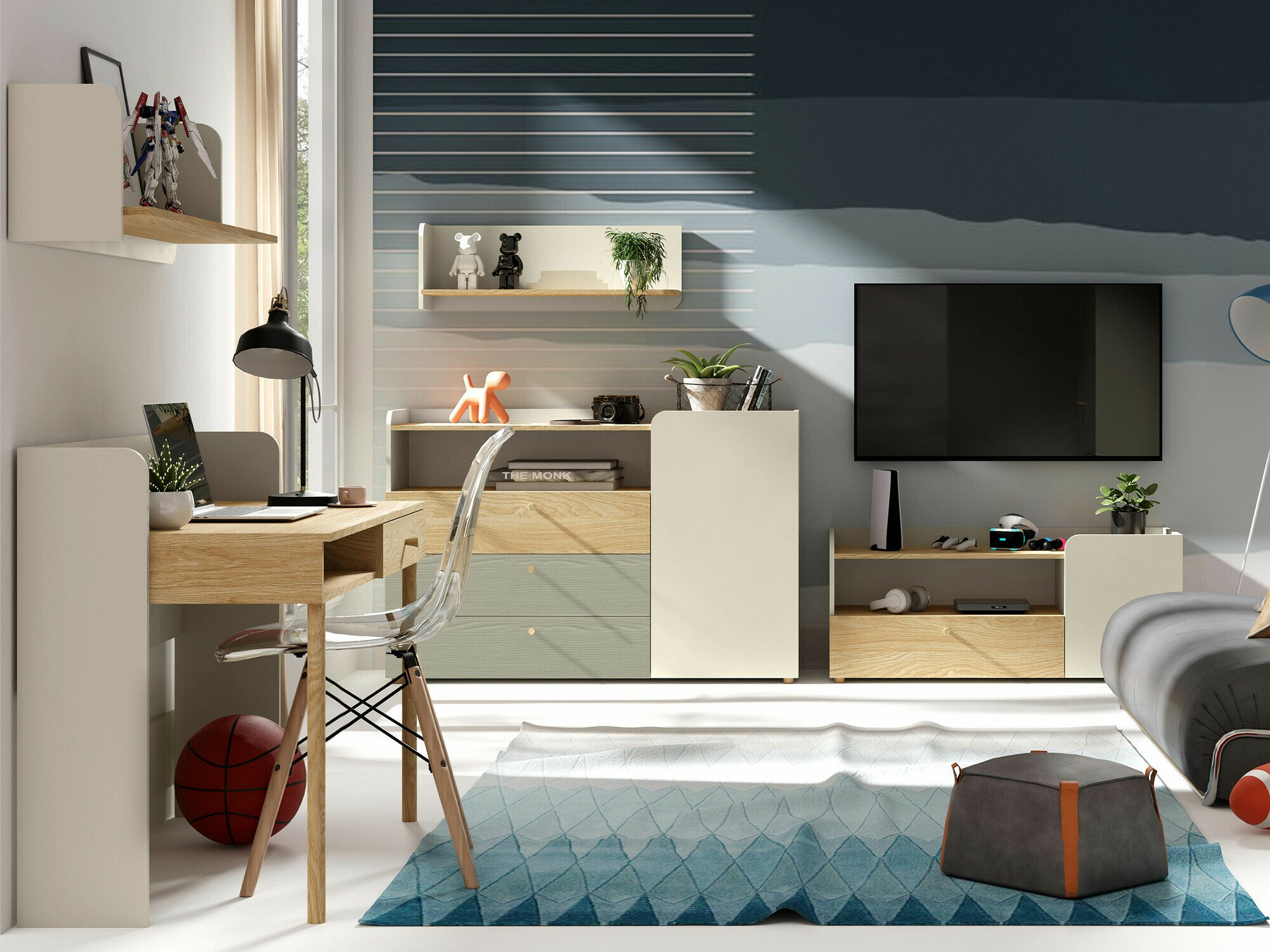Kommode Domcali 108 (Grå + Egetræ)