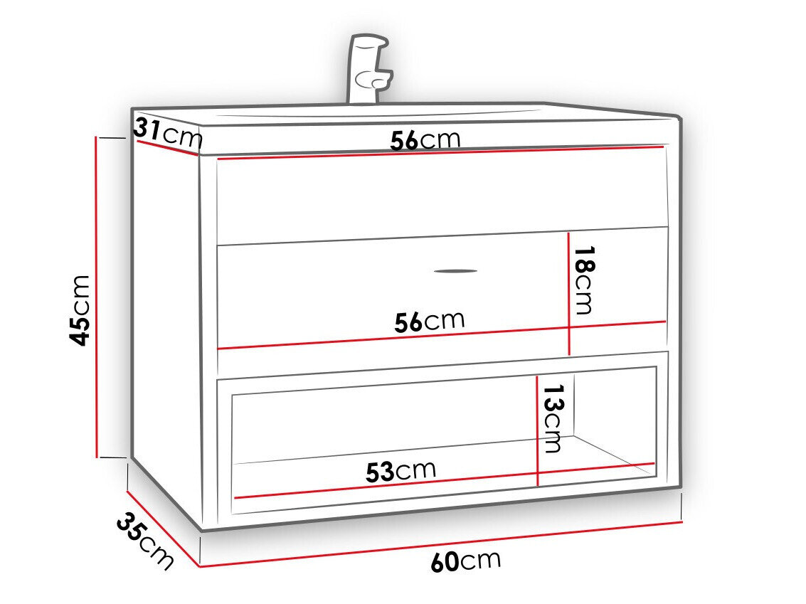 Vægbadeværelsesskab til håndvask Baltesi 118 (Hvid + Artisan eg)
